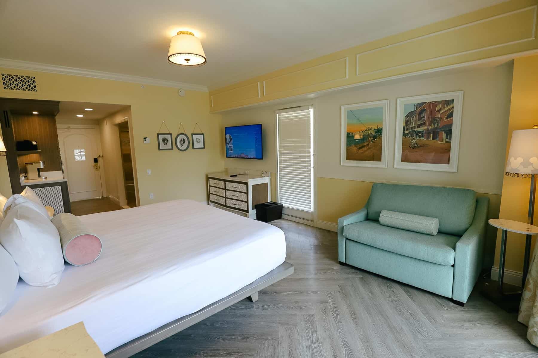 Room with a King Size Bed that was recently refurbished at Disney's Boardwalk Inn. 