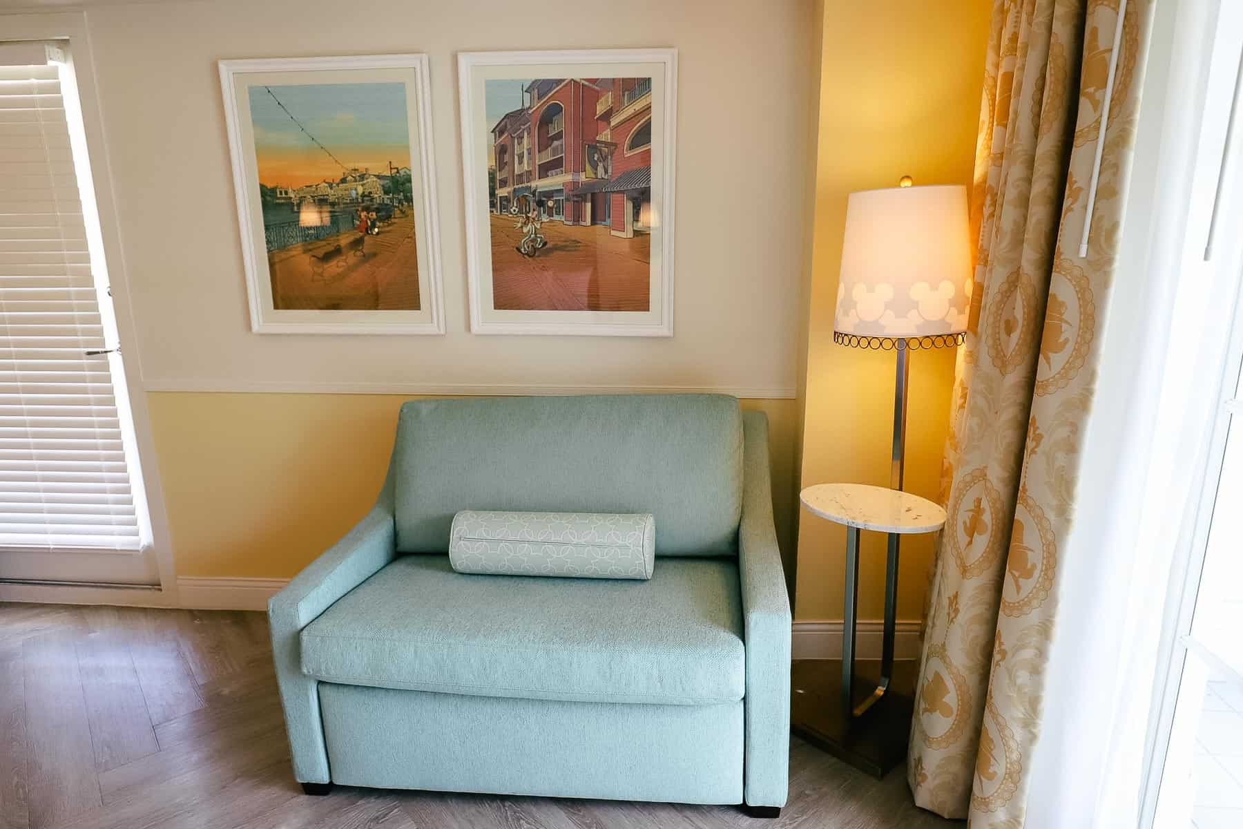 sofa that folds out to make a daybed at Disney's Boardwalk Inn