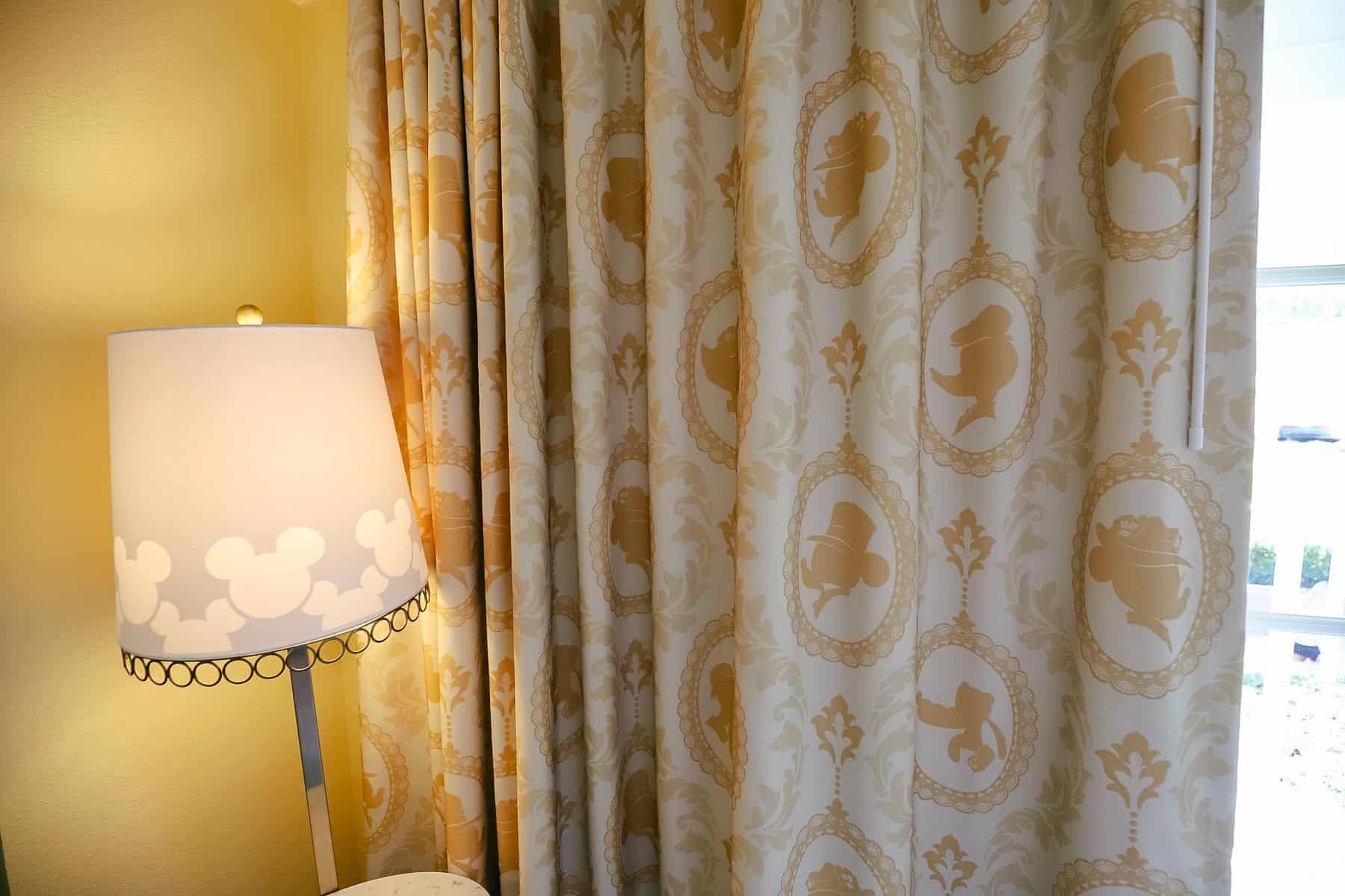 Boardwalk Inn room curtains and lampshade with hidden Mickeys