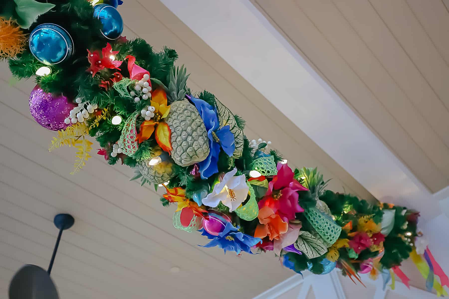 A close up that shows details of the outdoor garland toward the exit of Old Port Royale. 