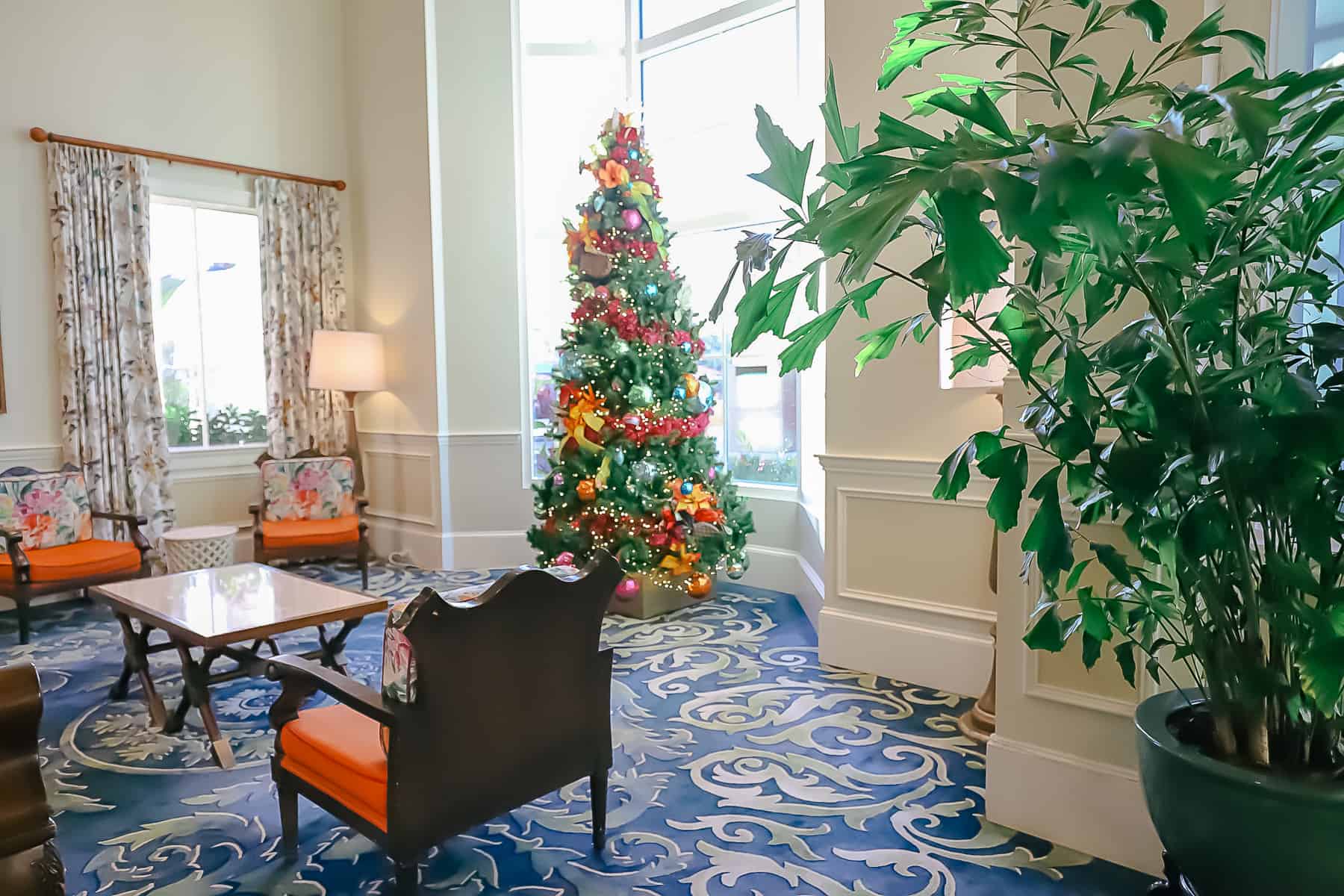One of several Christmas trees that sit in the lobby of Disney's Caribbean Beach. 