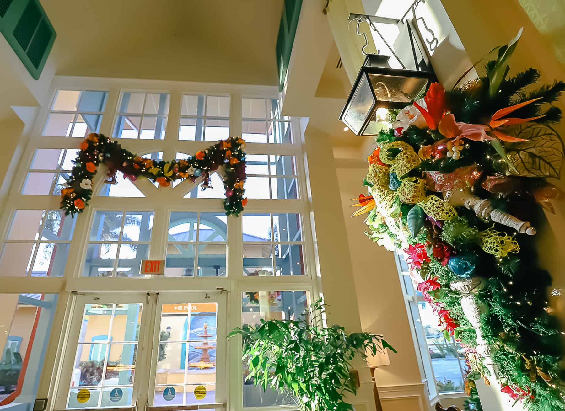 Draped garland over the entrance to Caribbean Beach. 