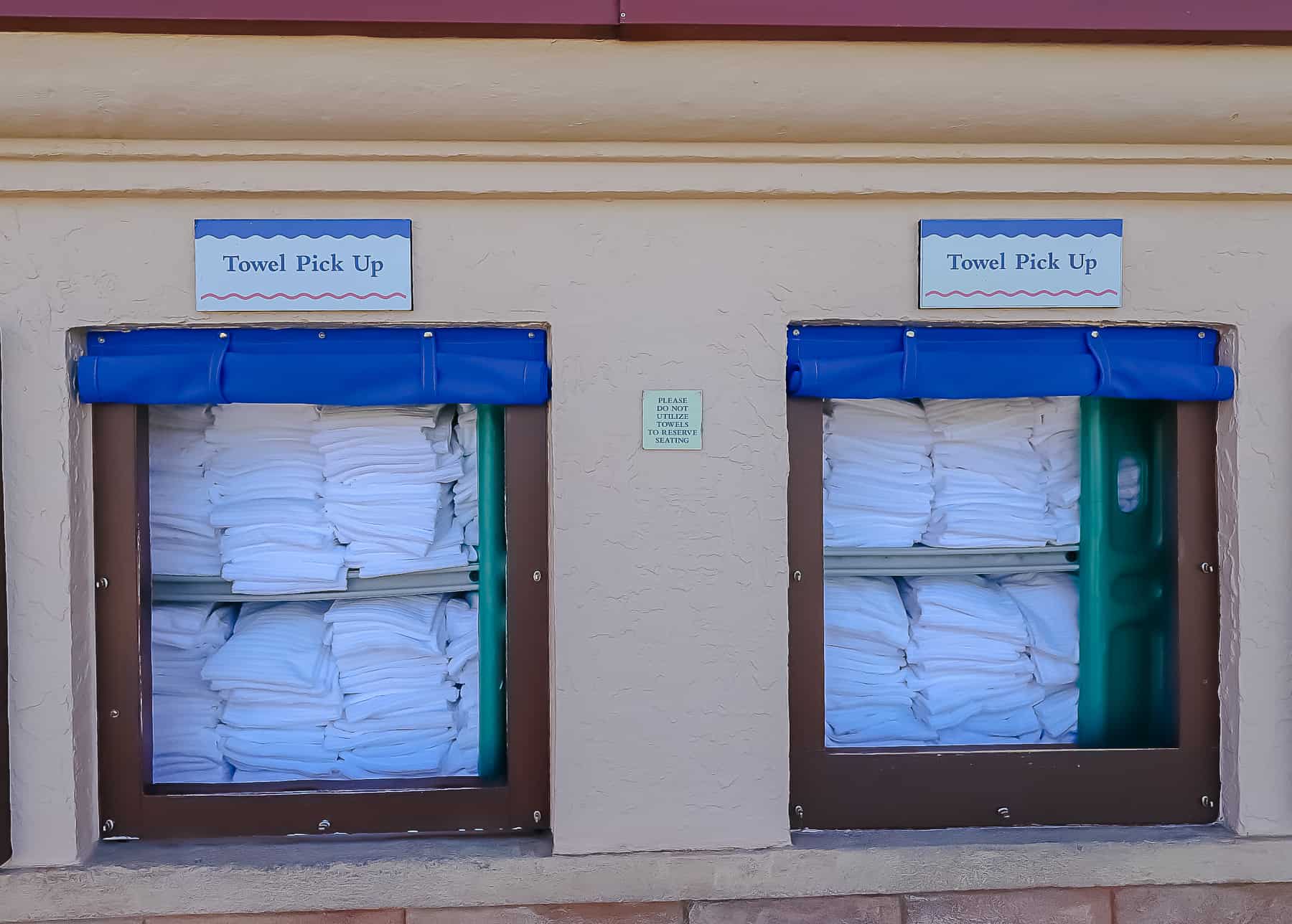 complimentary towel pick up area at the pool at Caribbean Beach 