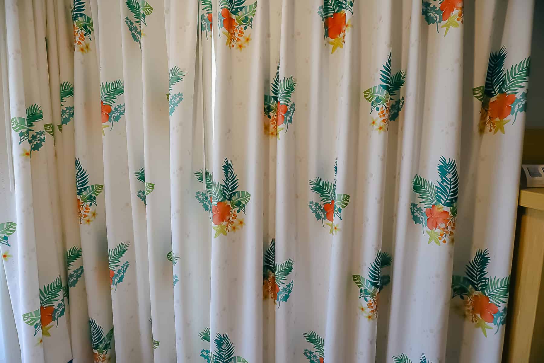 New curtains in the rooms at Caribbean Beach have hidden Mickey's. 