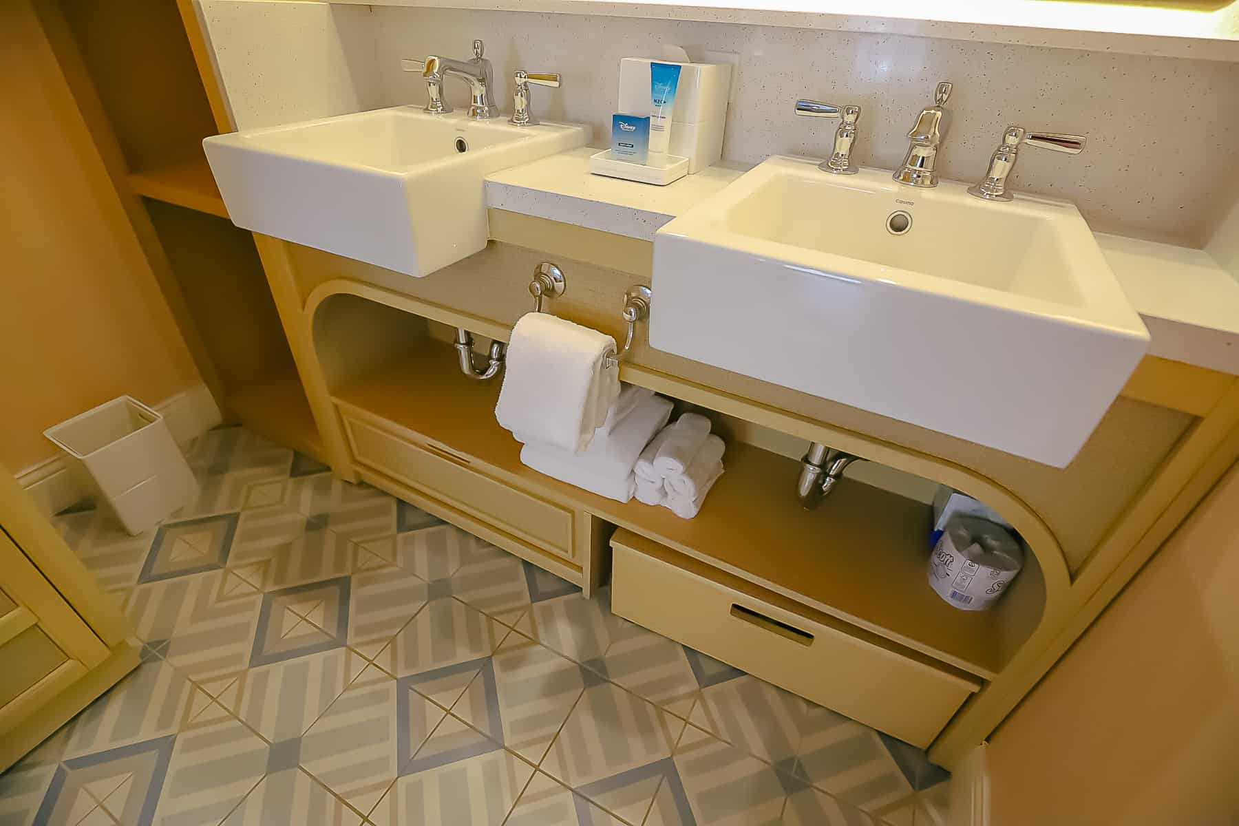 vanity area with two sinks 