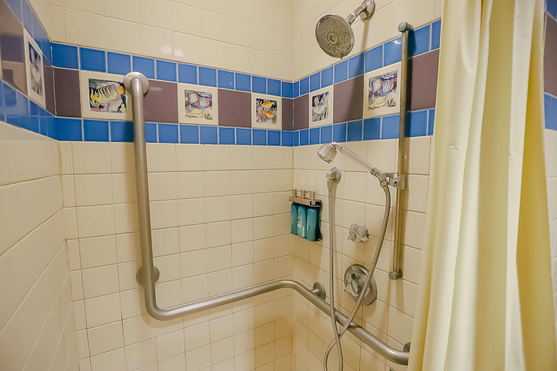 shower with toiletries in the pool restroom