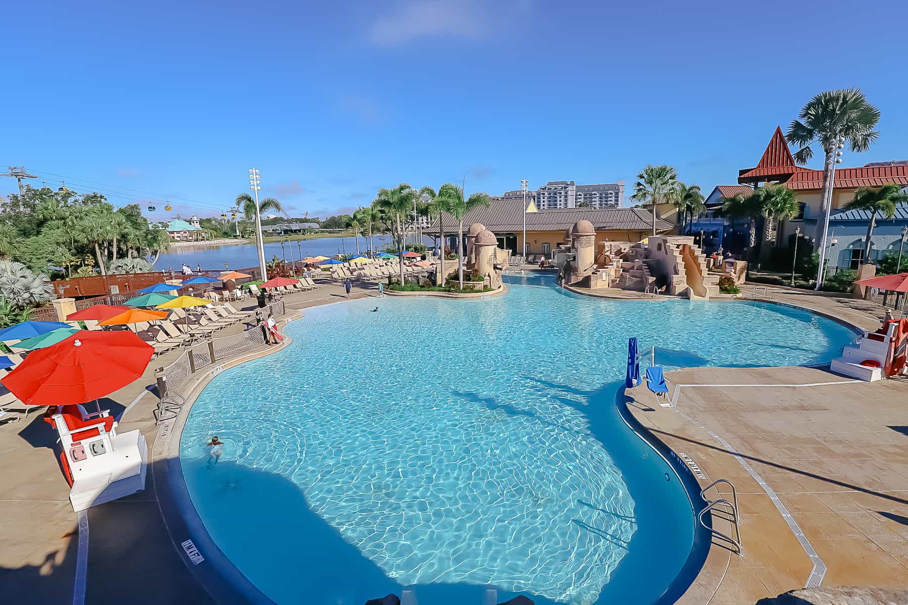 view of the pool area at Caribbean Beach from the water slide 