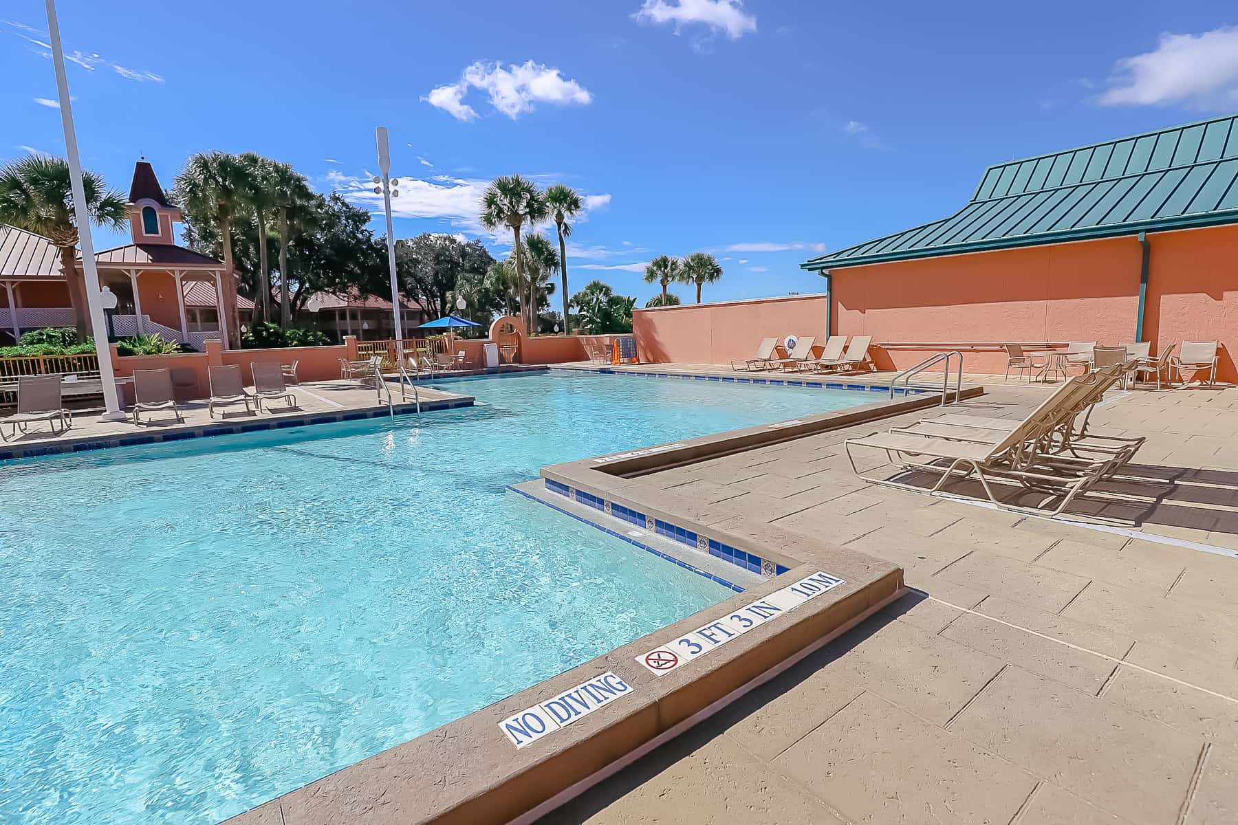 no guests at one of the quiet pools at Disney's Caribbean Beach. 