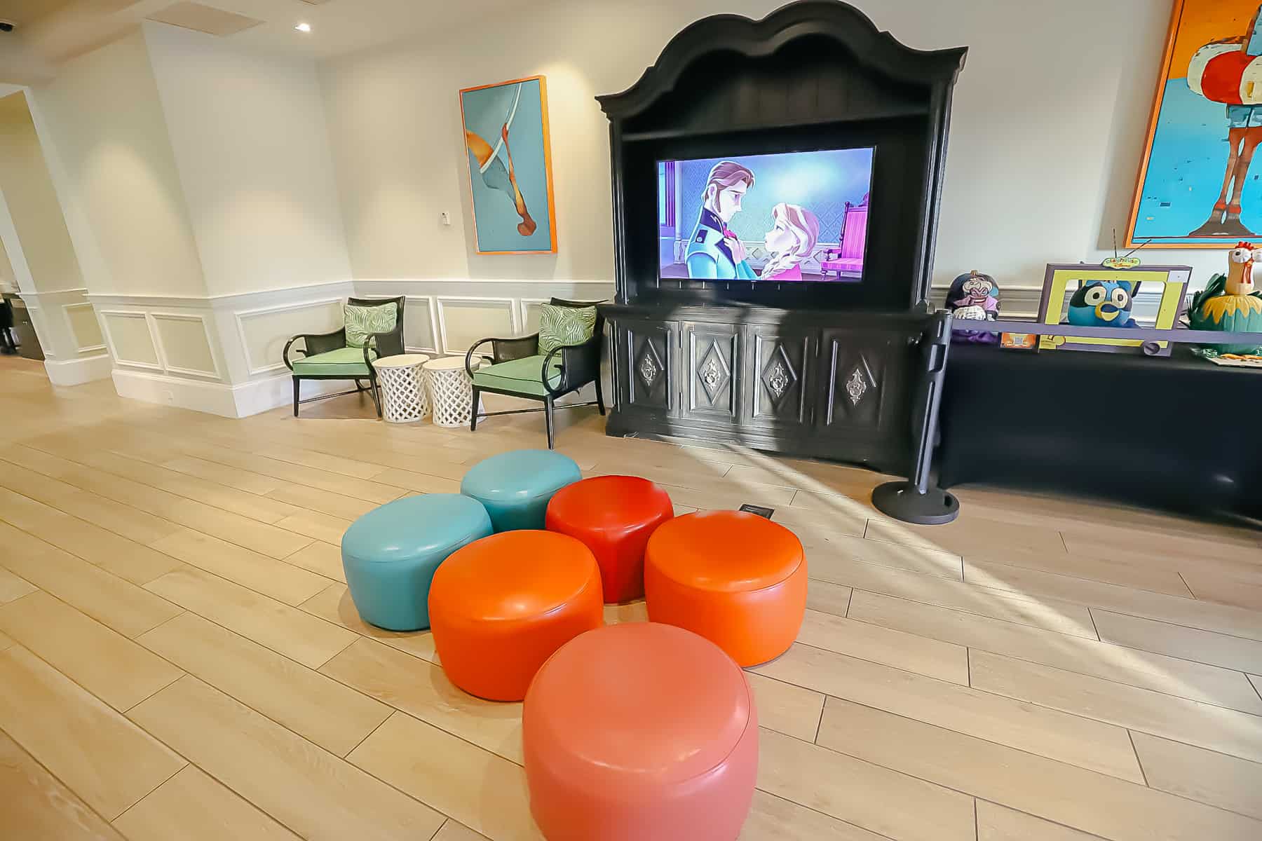 children's television area in the lobby of Caribbean Beach
