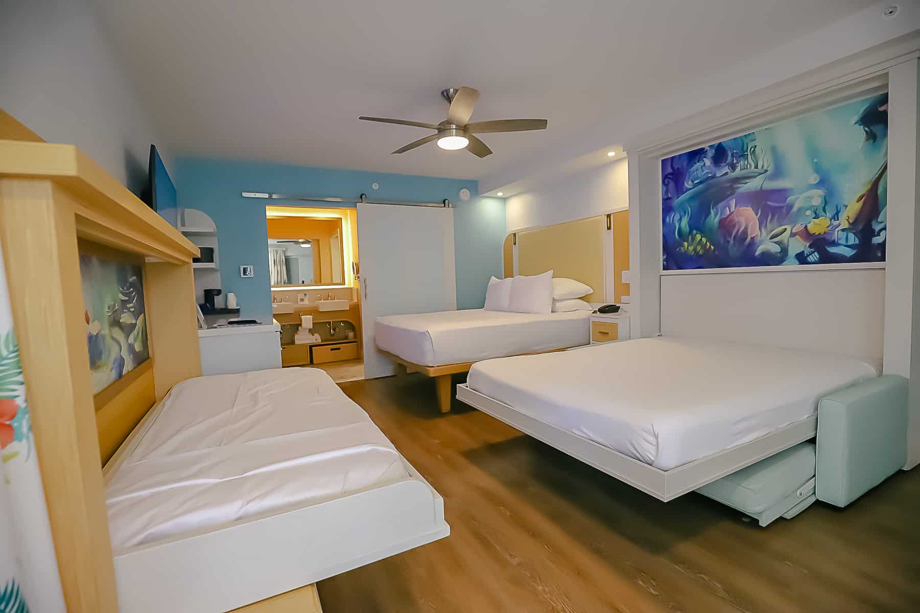 view of rooms at Caribbean Beach with the pull-down beds folded