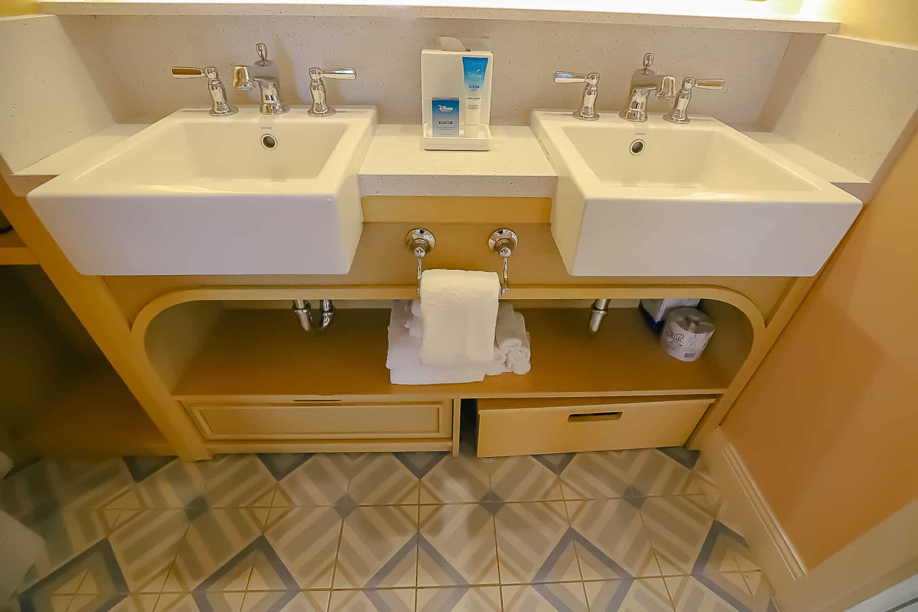 double vanities in the guest bath at Disney's Caribbean Beach