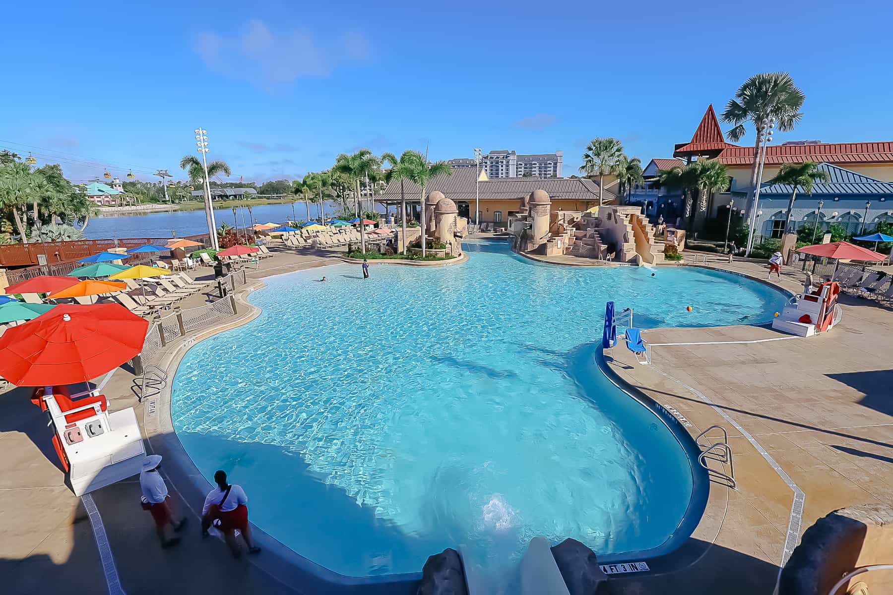 view of the pool from the top of the slide 