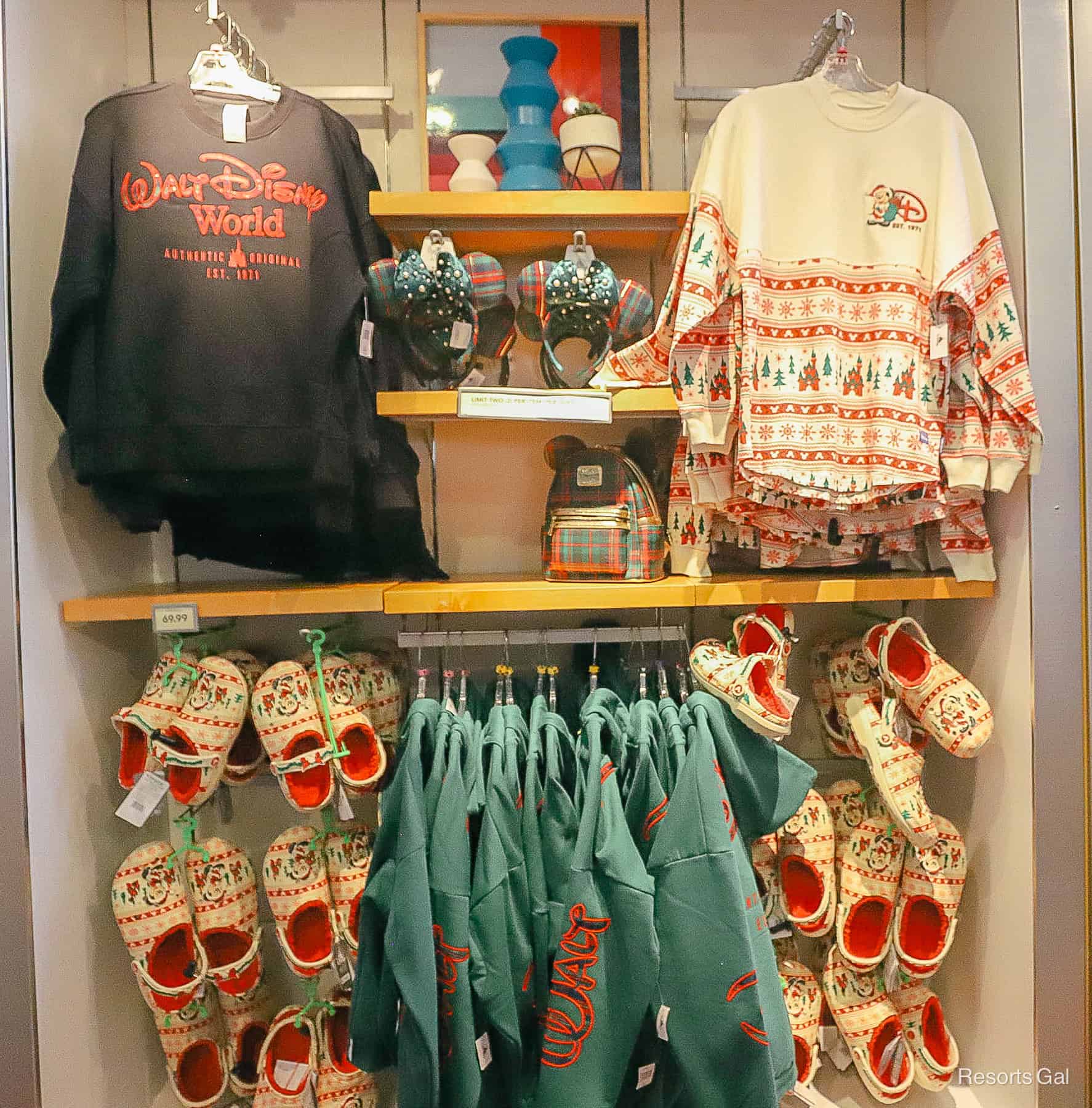 a display with plaid holiday merchandise 