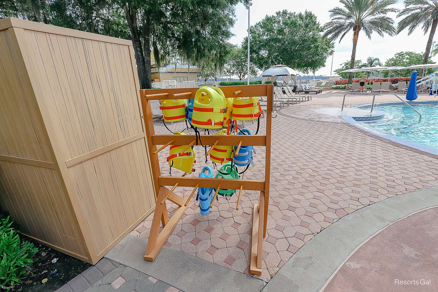 a stand with life jackets hanging on it at Disney's Contemporary 