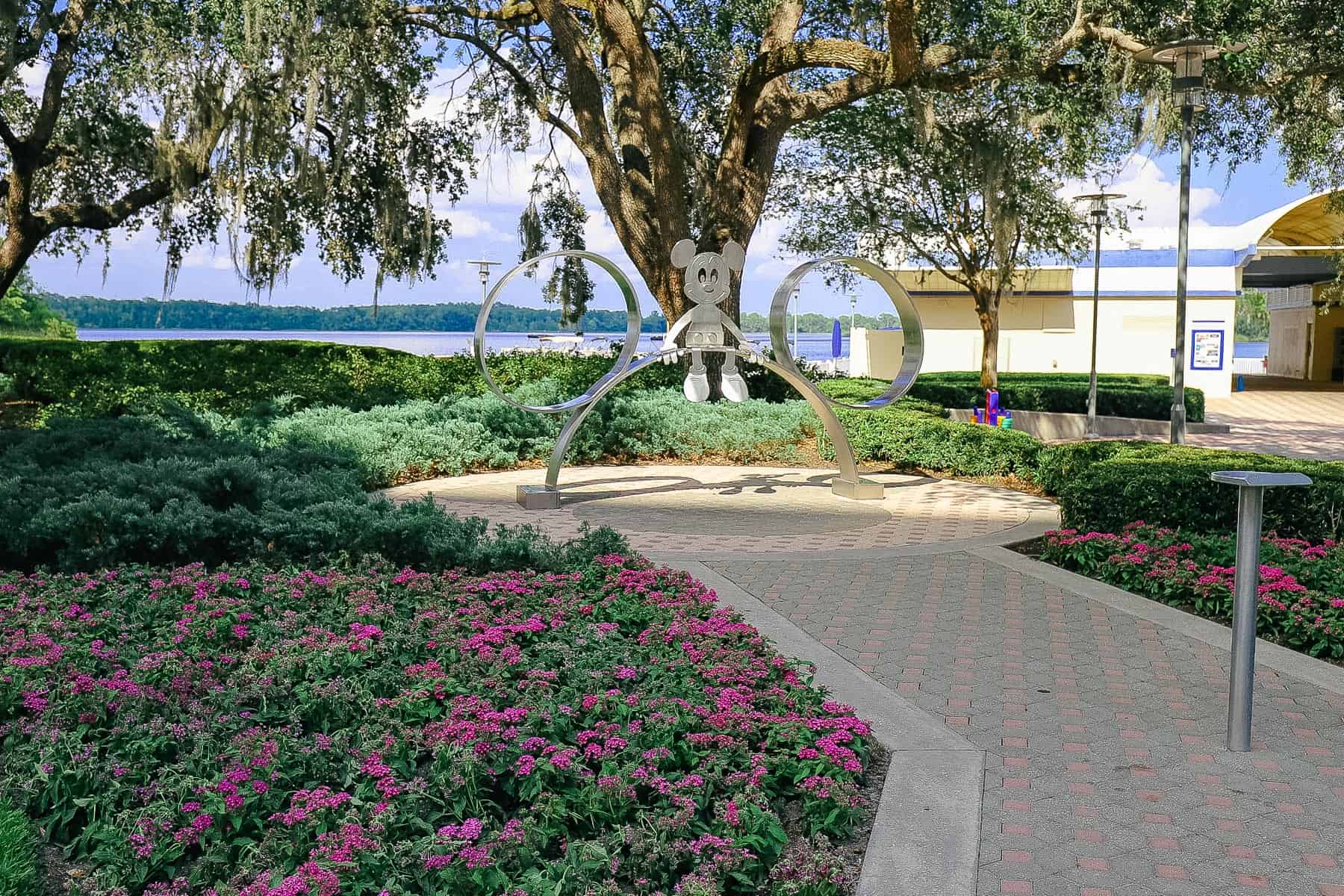 A Mickey made of metal artwork in the back yard of Disney's Contemporary. 