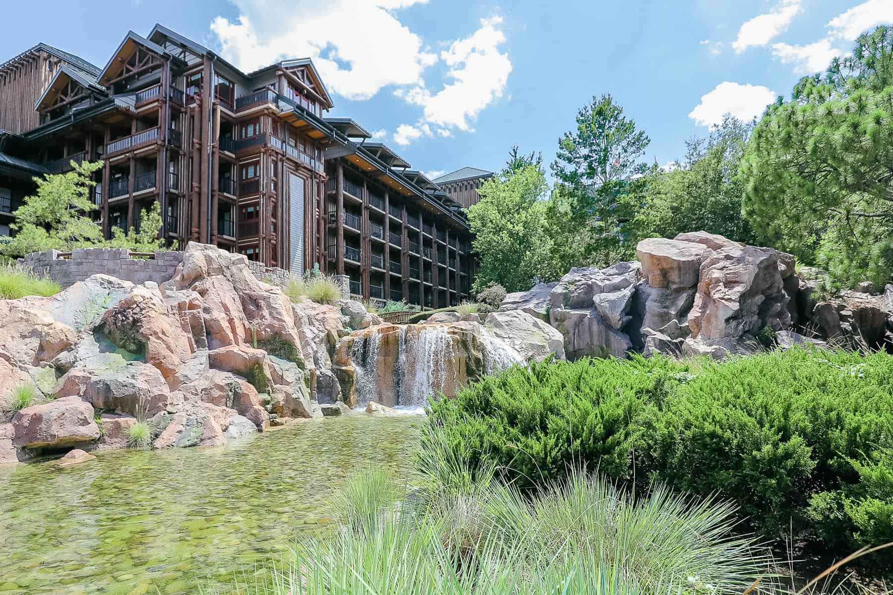 the waterfalls at Disney's Wilderness Lodge 