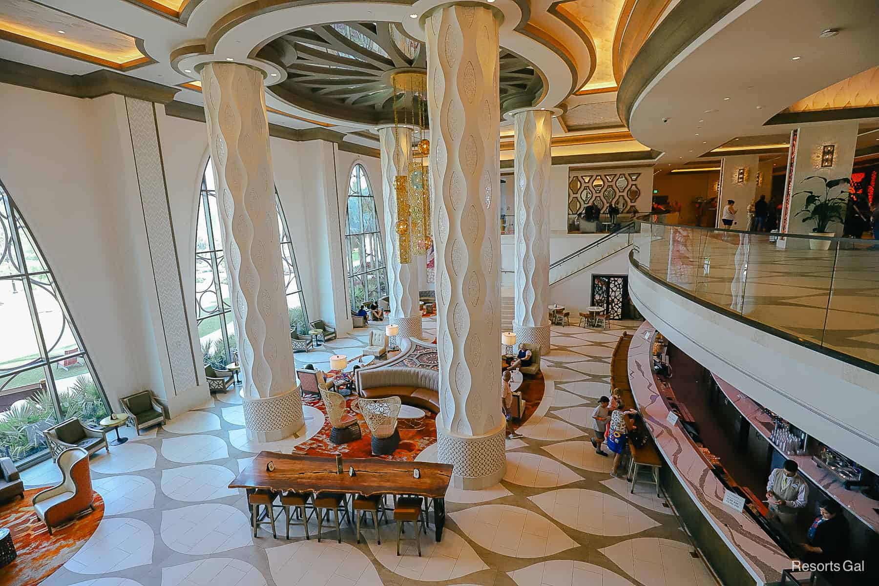 a view to the lower level lobby from the second floor 