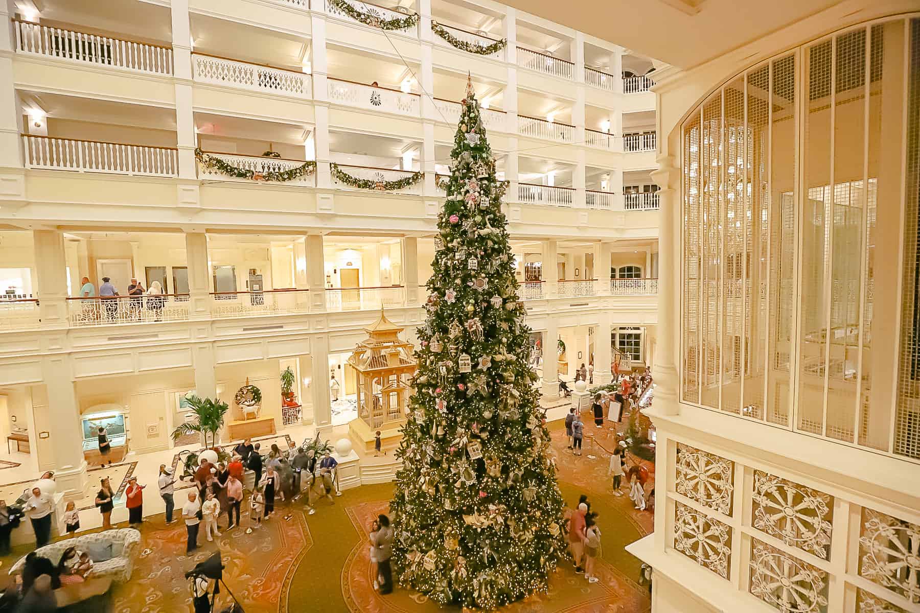 A view from the second floor looking to the birdcage elevator and Christmas Tree. 