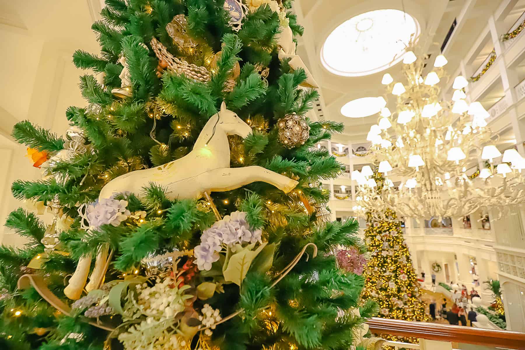 A rocking horse ornament on a tree at Disney's Grand Floridian. 