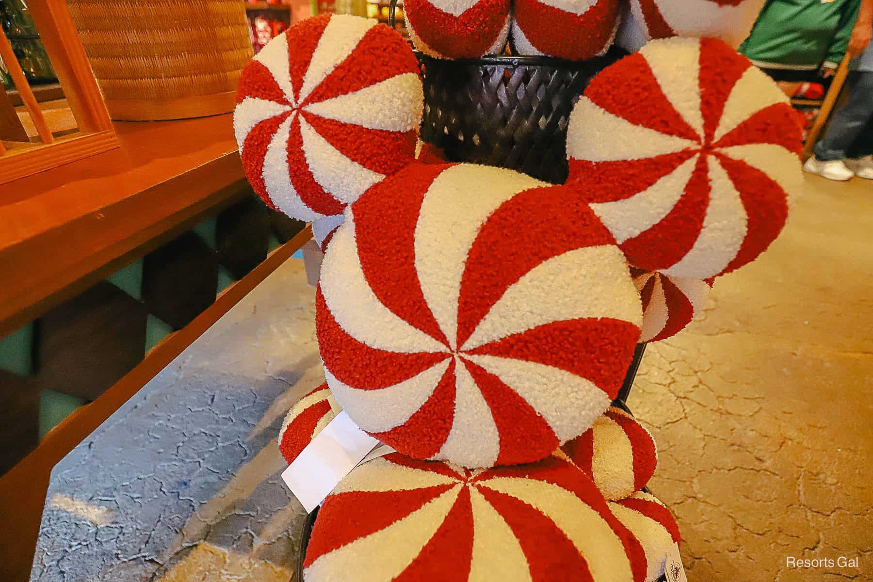 a peppermint pillow in a Mickey shape