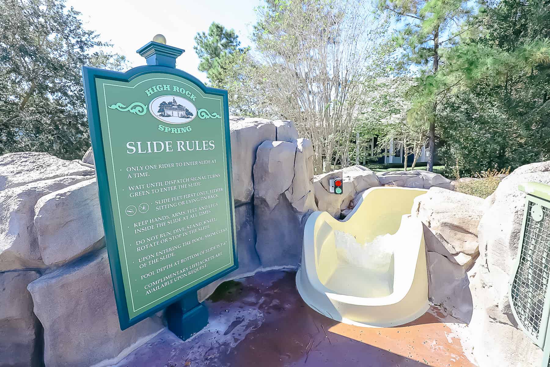 posted slide rules for the High Rock Springs slide 