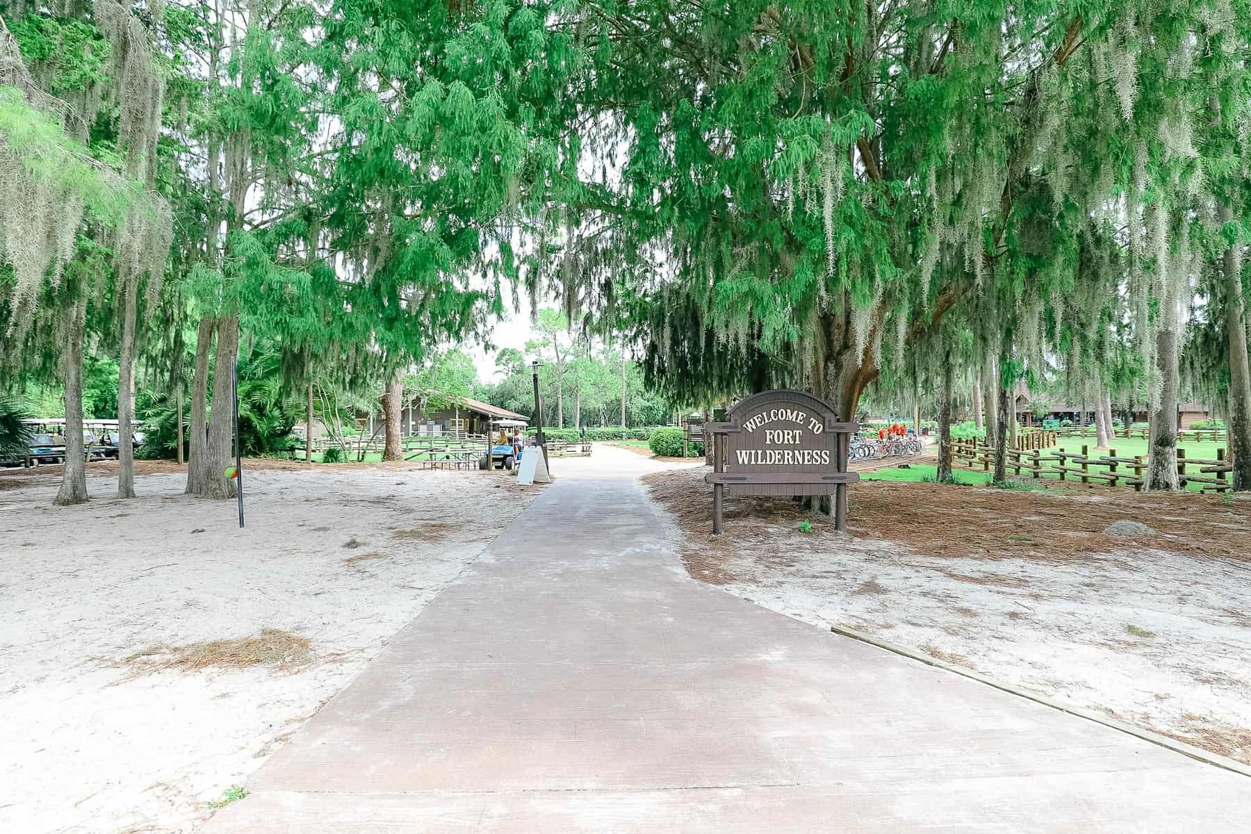 The entrance sign that says Welcome to Fort Wilderness. 