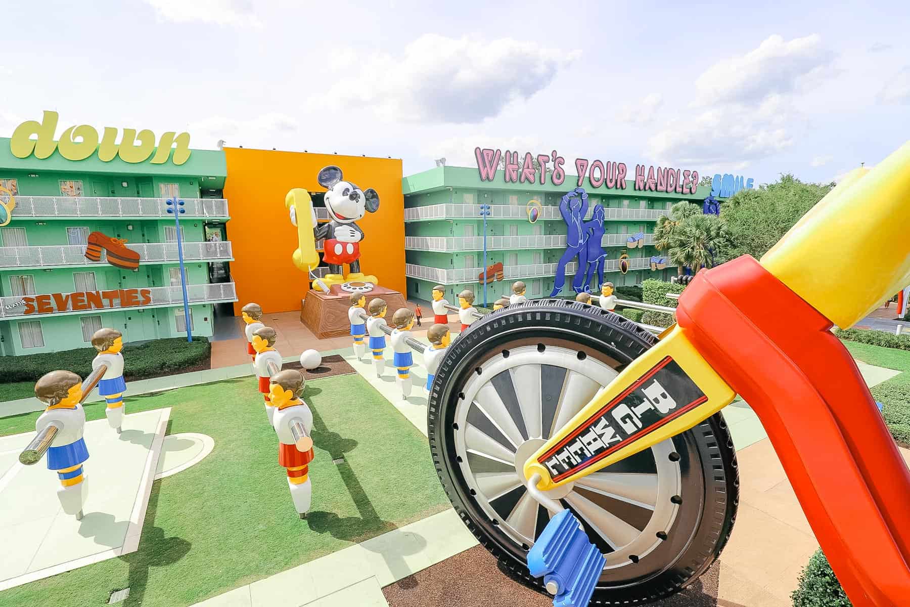 disney hotel reviews pop century The Big Wheel and Mickey Mouse at Disney's Pop Century Resort