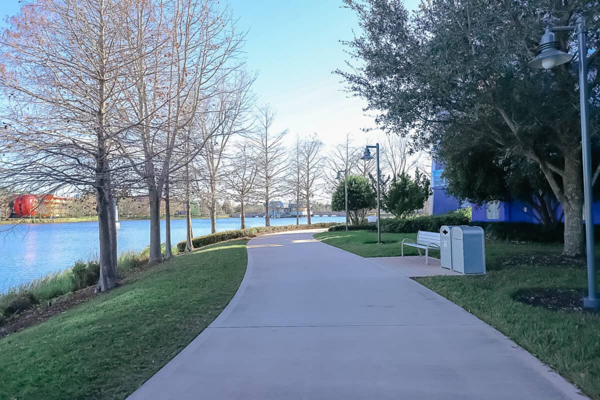 shaded walkway along the lake 