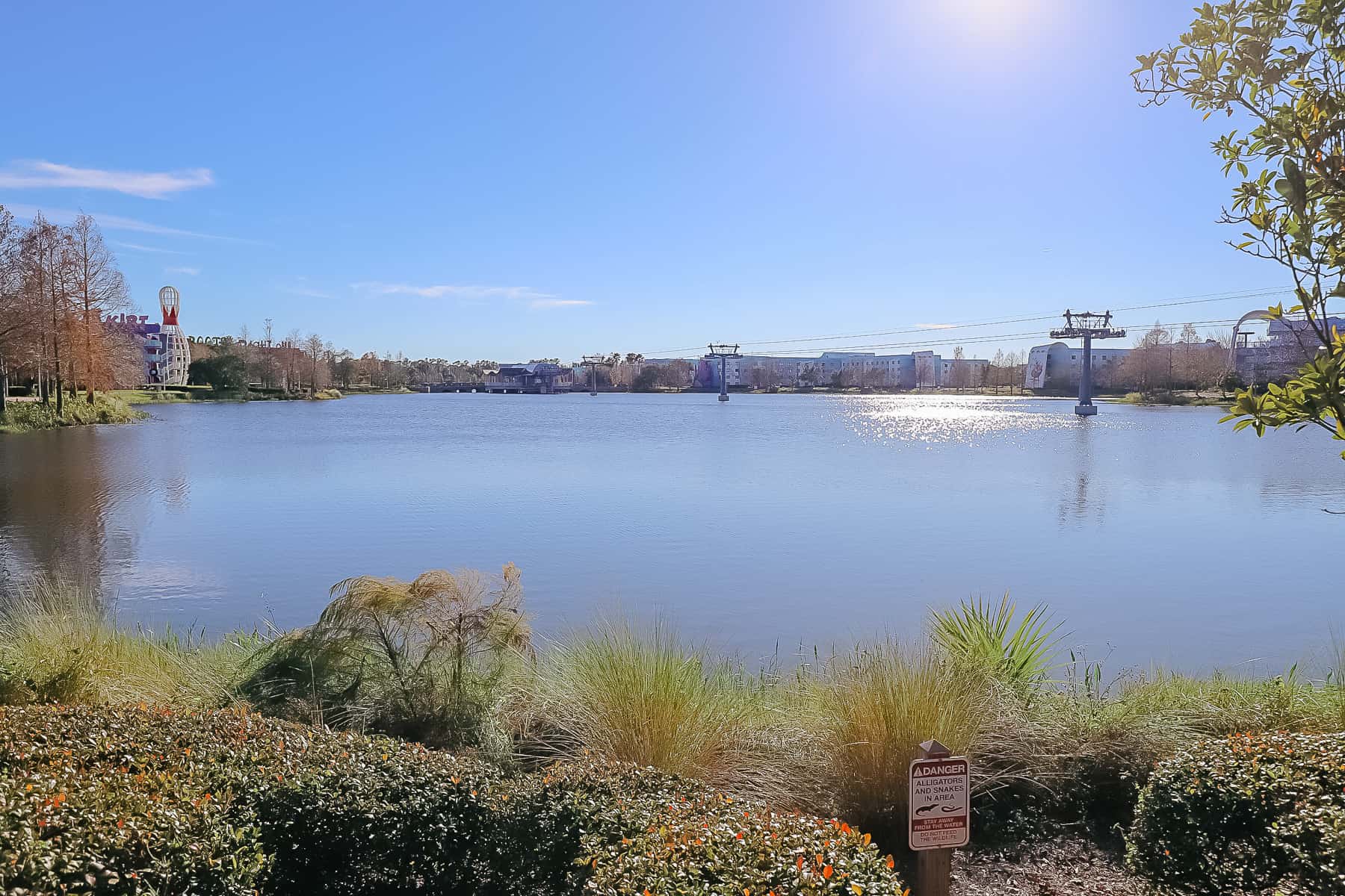 A view of Hourglass Lake from the edge of Pop Century between the 50s and Little Mermaid section.