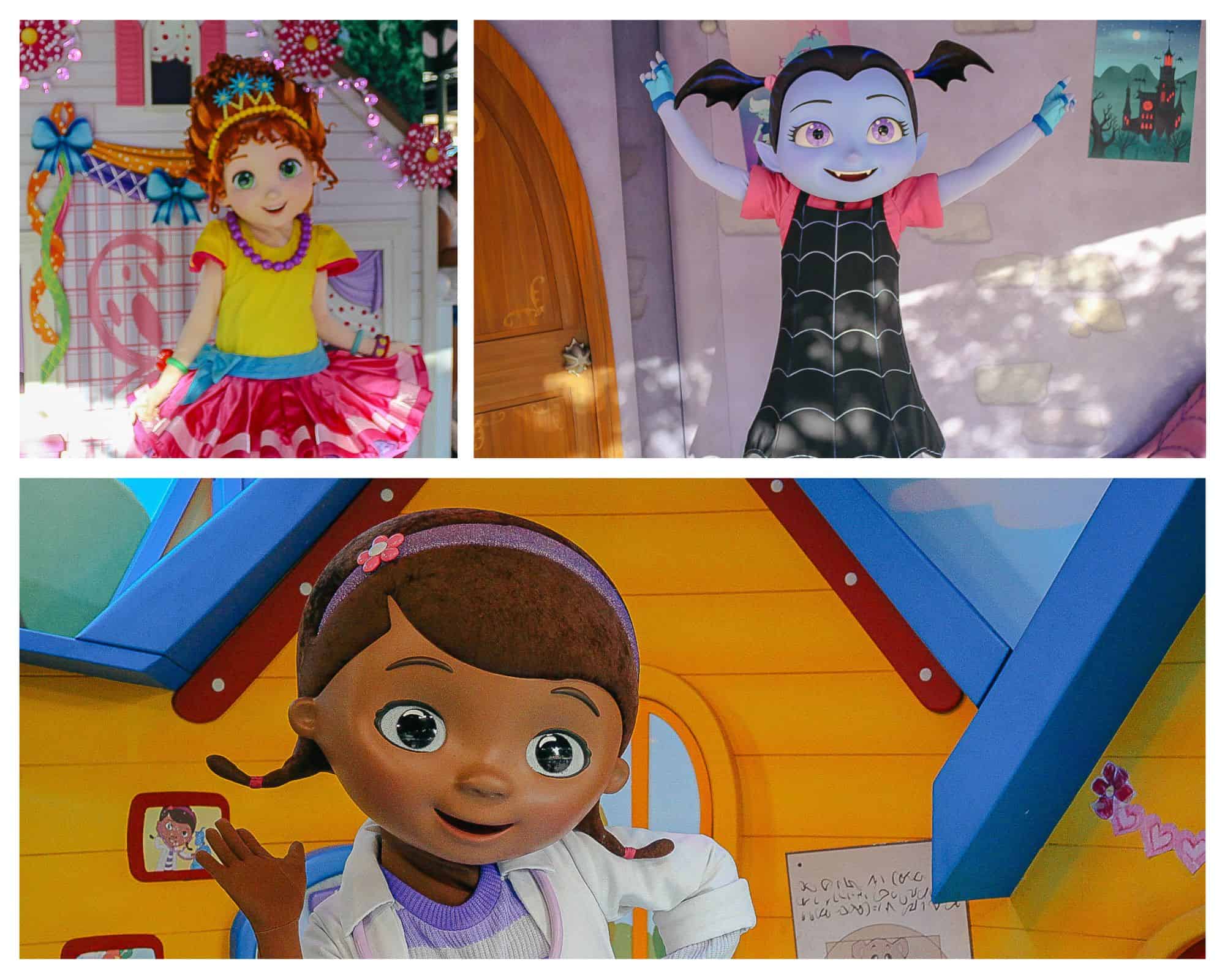 a collage with Disney Junior characters who make appearances at the Hollywood and Vine Character Breakfast