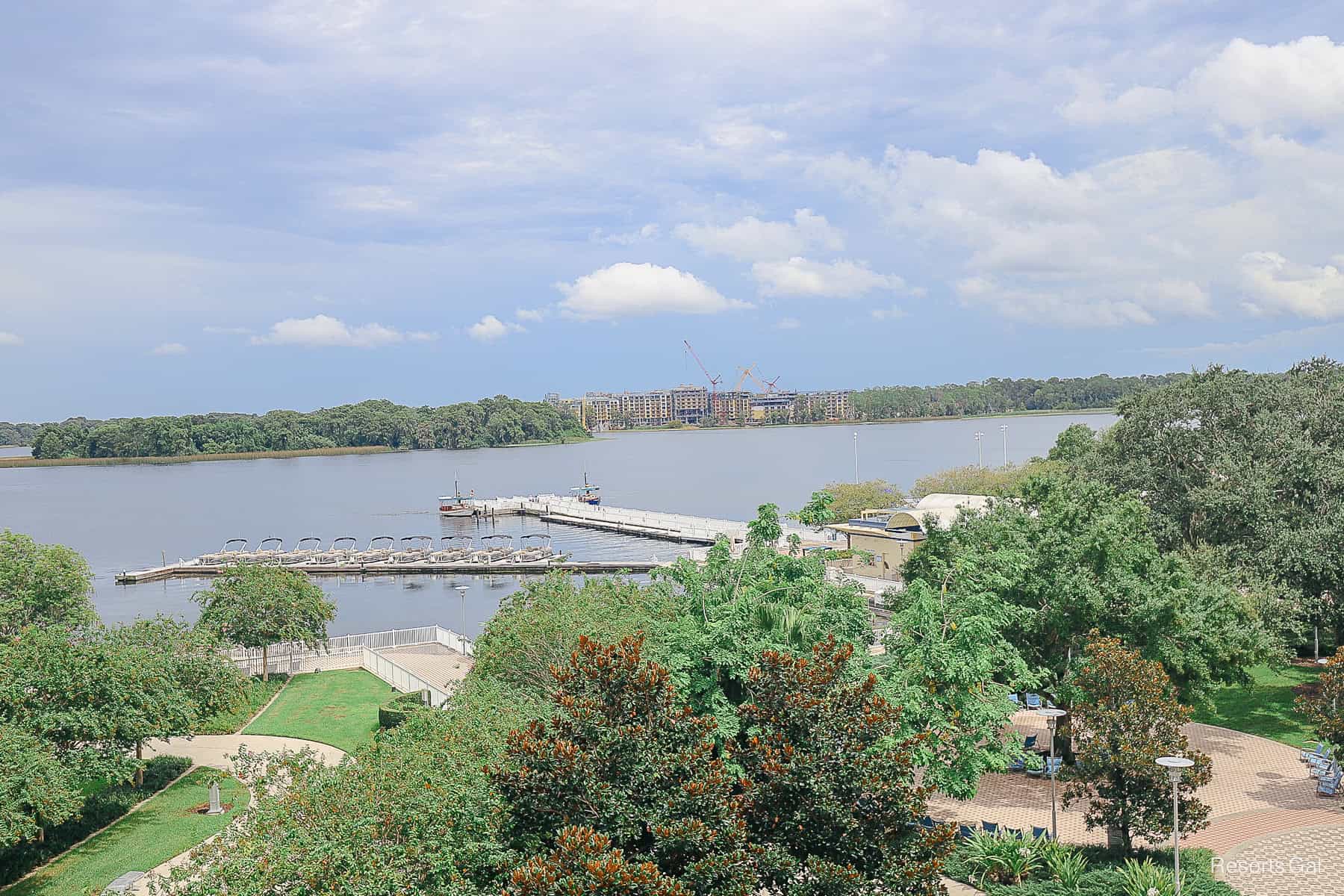 a view of Lakeshore Lodge from Bay Lake Tower