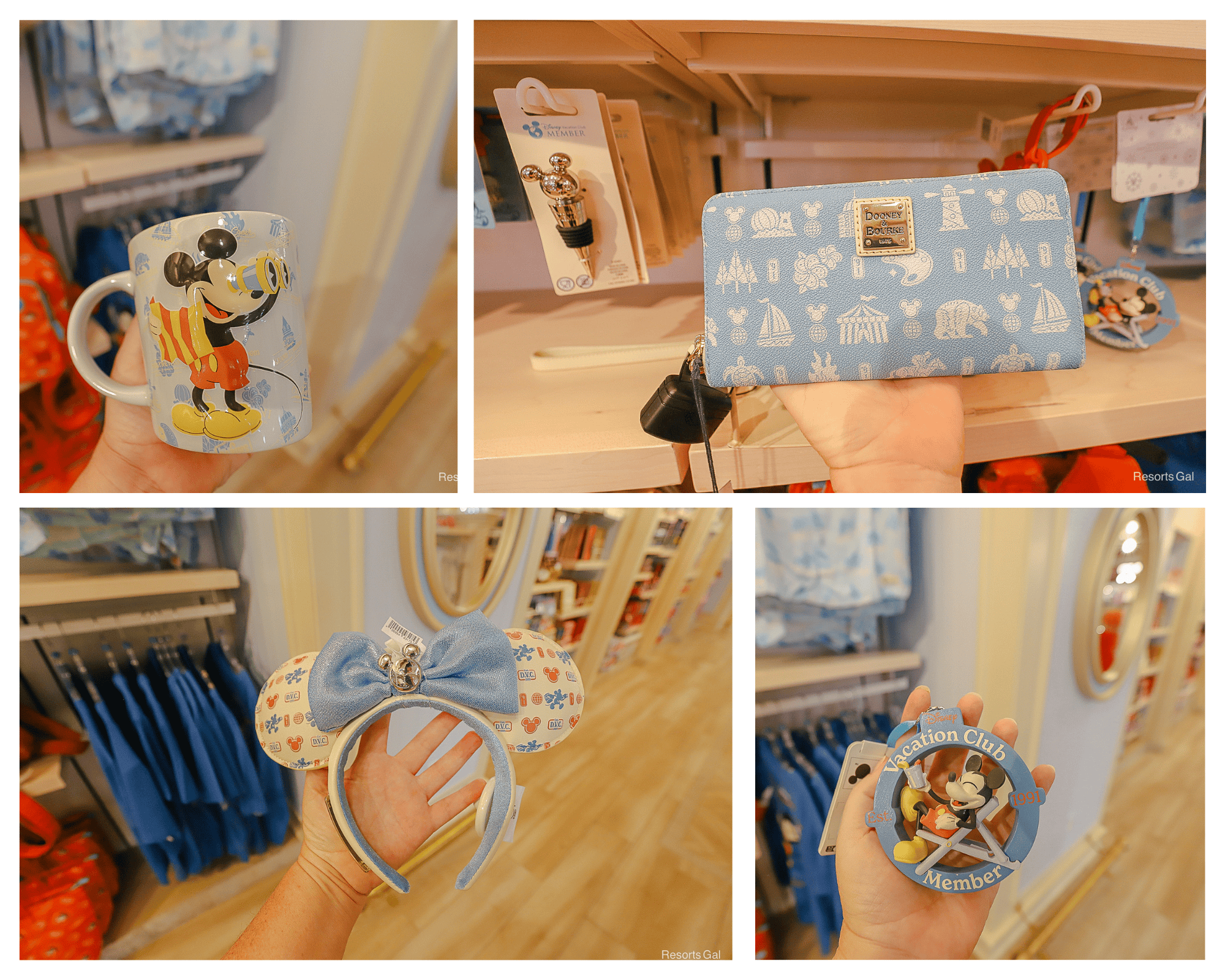 a collage of new Disney Vacation Club Merchandise at Disney World