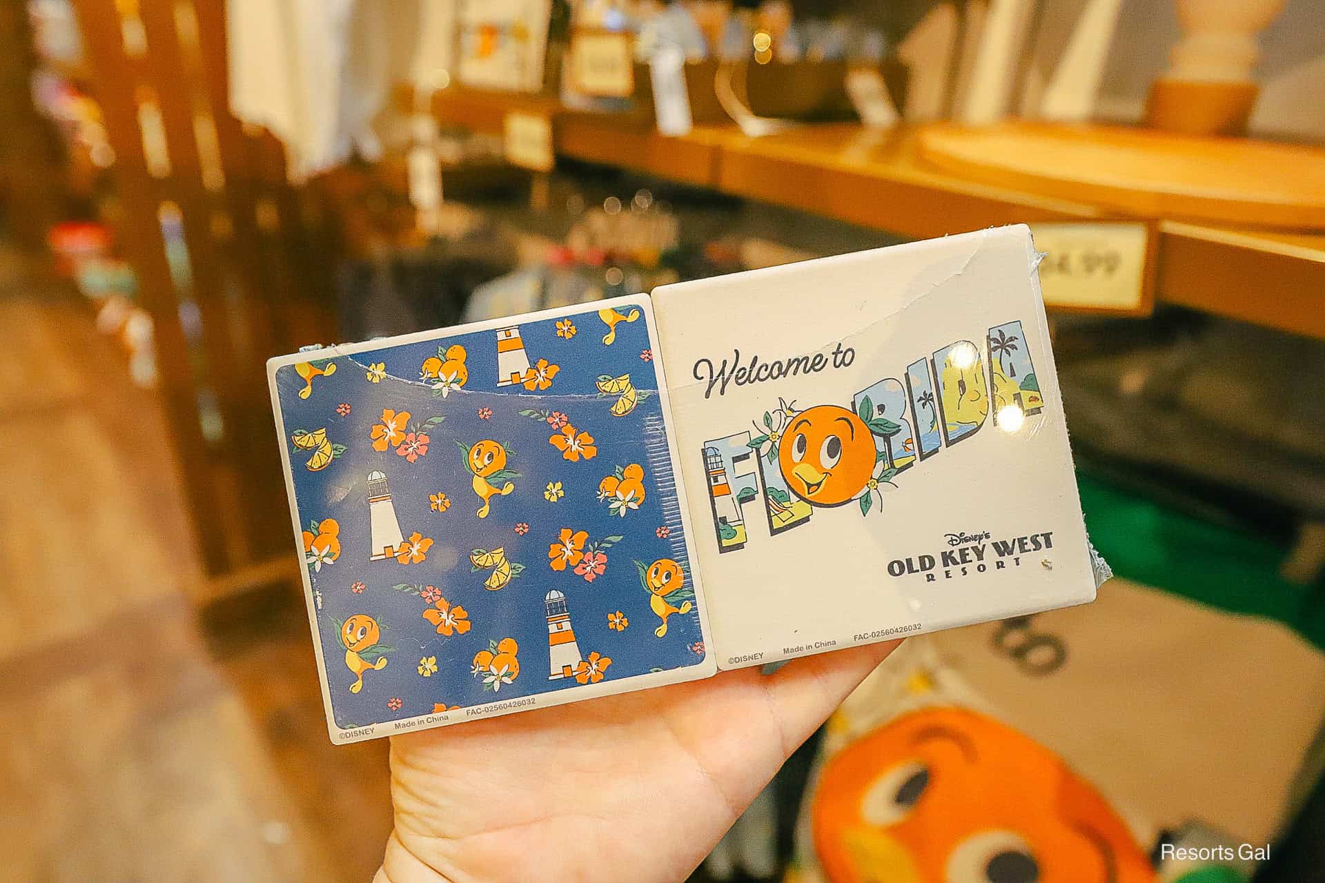 front side of Old Key West Coasters with Welcome to Florida and Blue lighthouse backdrop