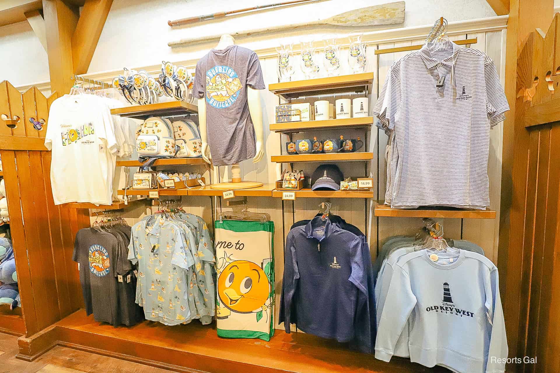 a display of items with resort branding at Disney's Old Key West