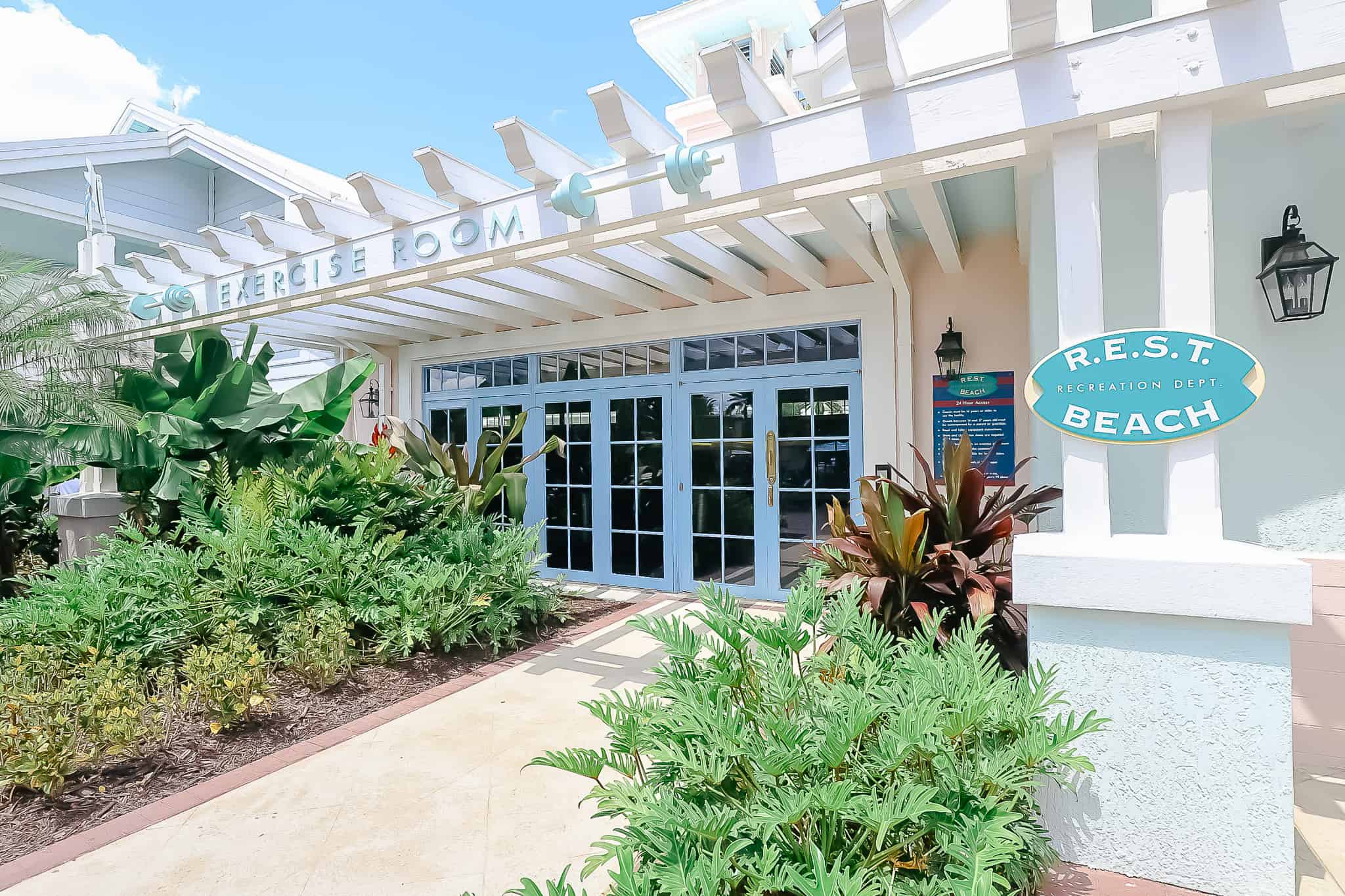 the entrance to the resort fitness center at Old Key West 