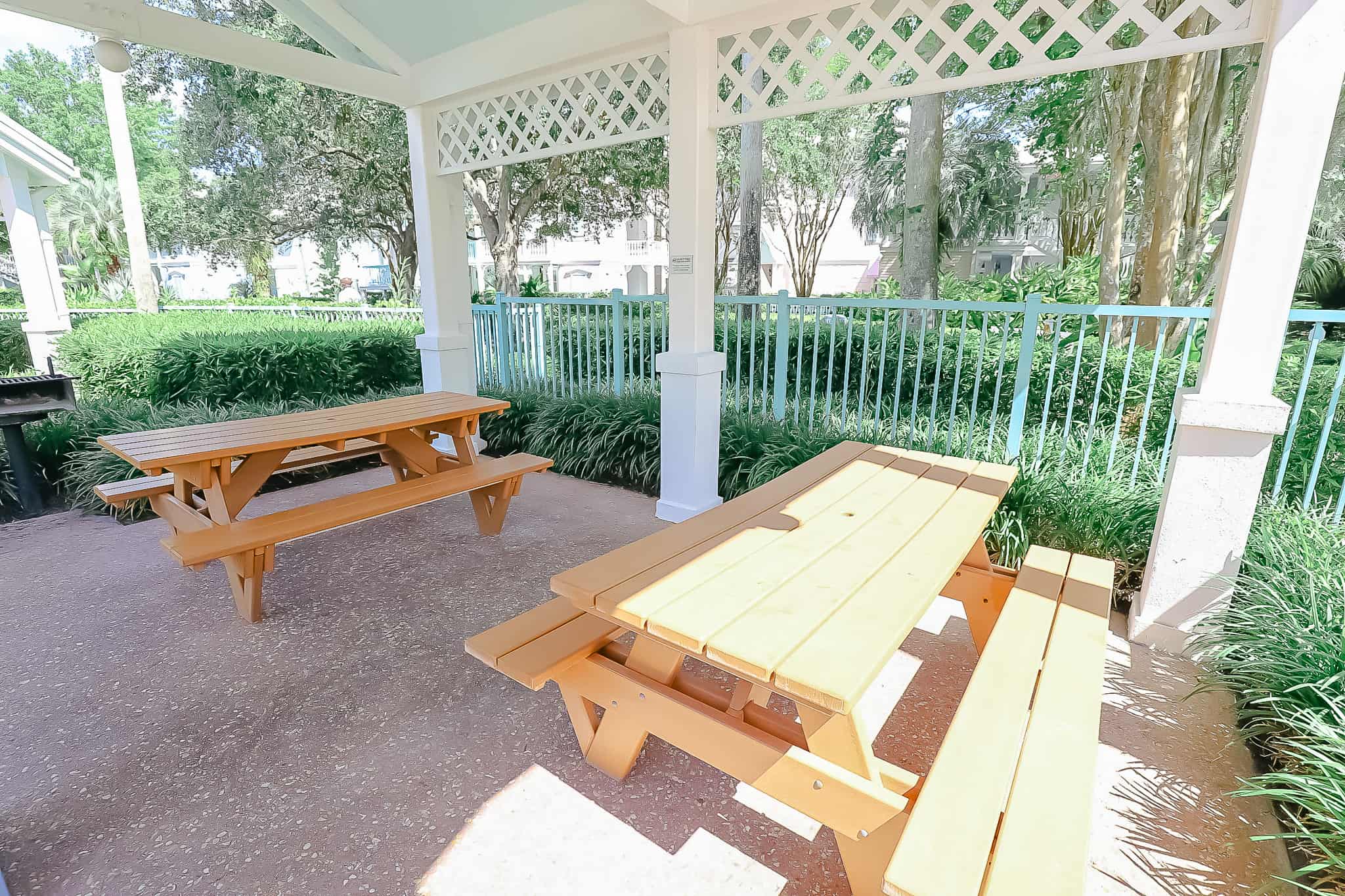 picnic area with tables and benches 