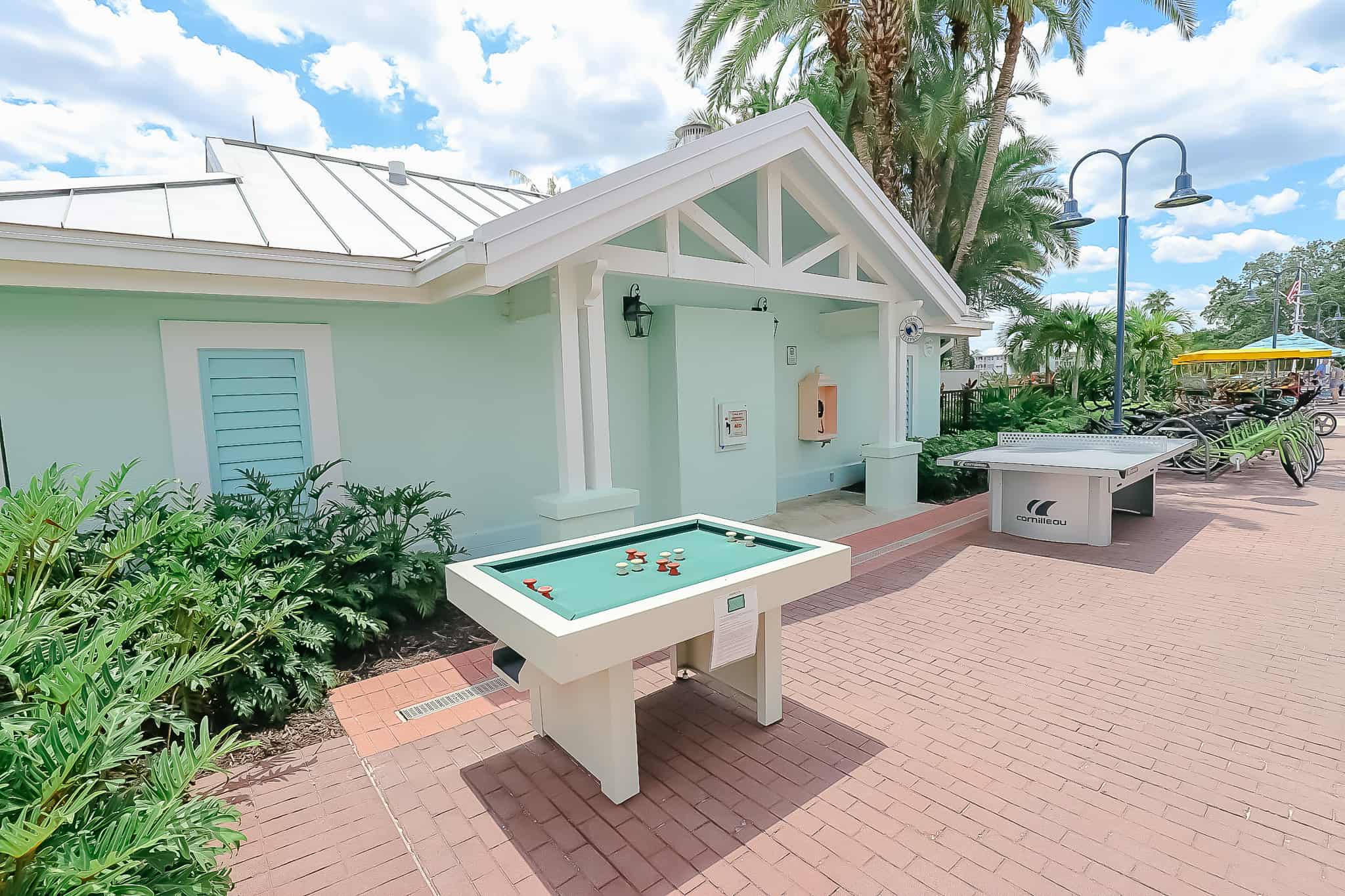 game tables near the pools at Old Key West 