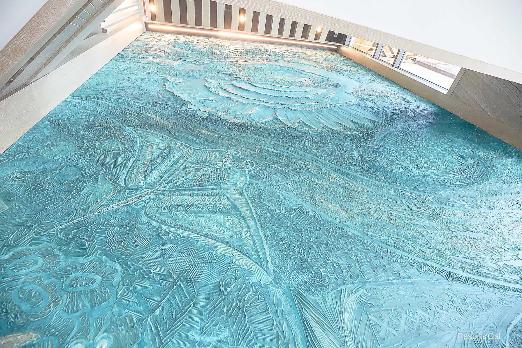 a view of the entire mural looking up from the lobby level