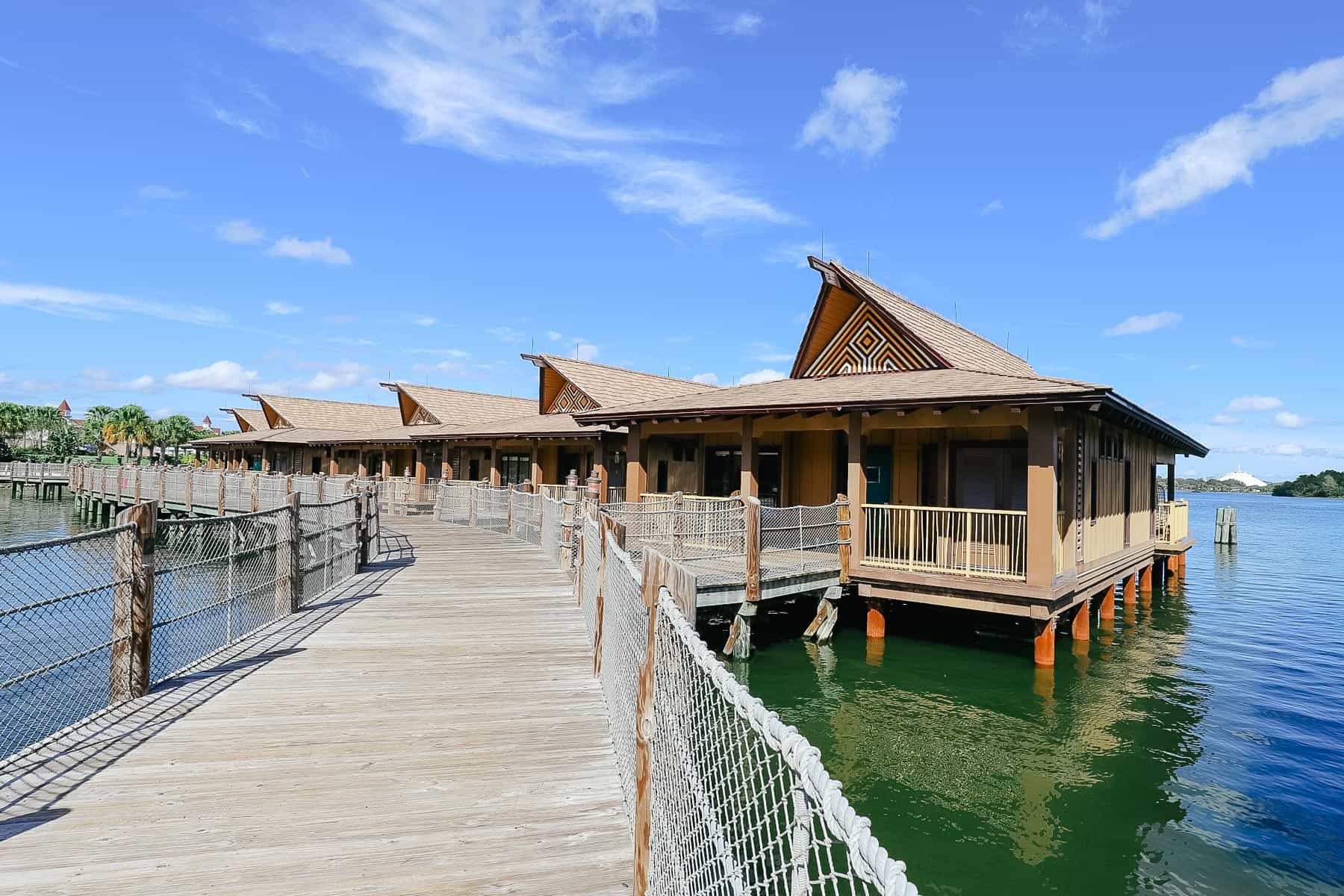 a row of villas sitting on Bay Lake at Disney World 