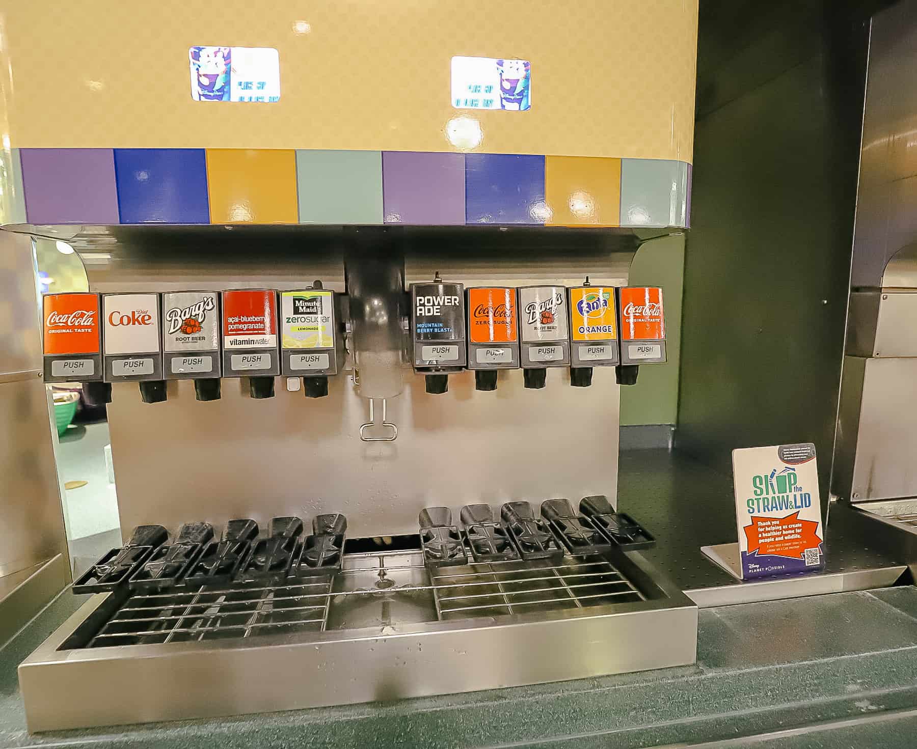 refillable beverage station at the Pop Century Food Court 