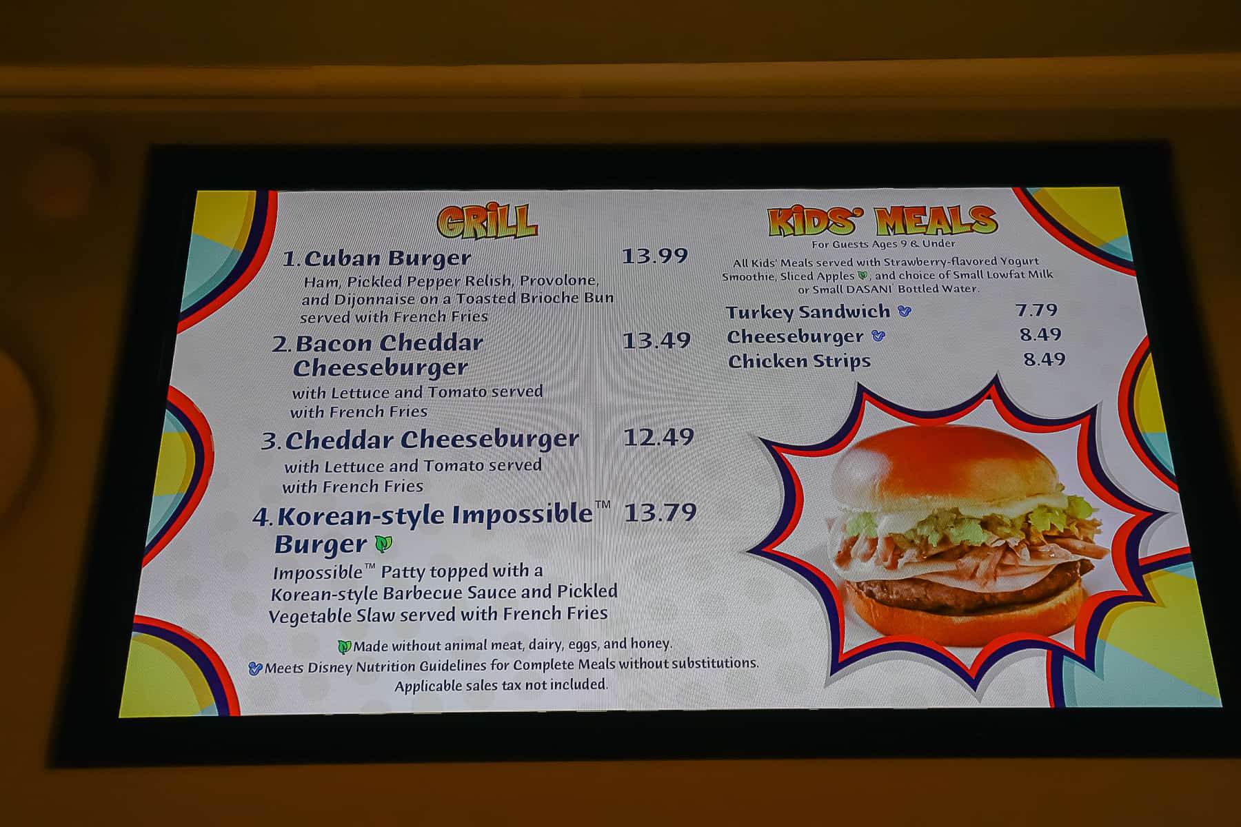 Grill menu items at Pop Century 