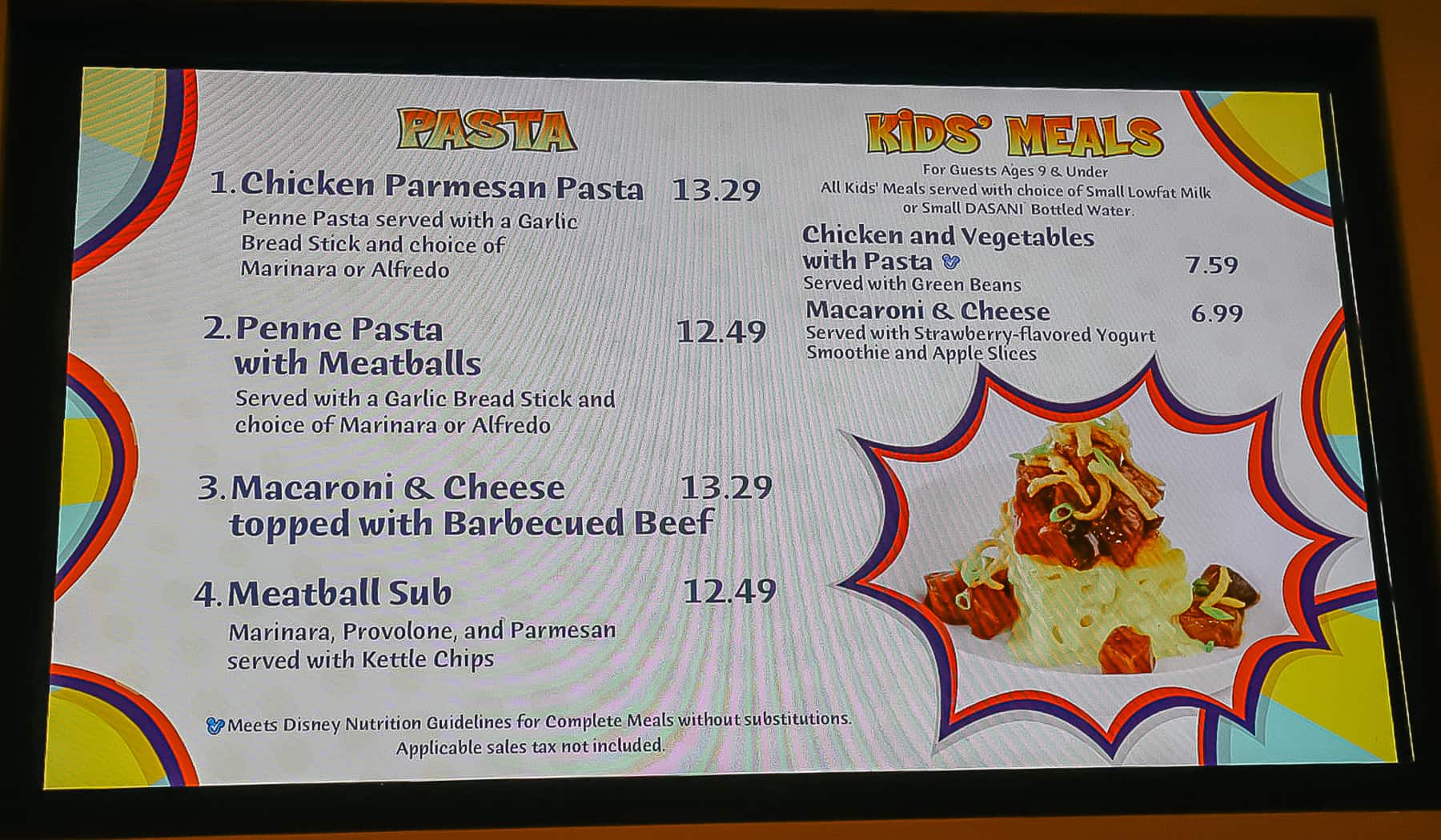 pasta menu at Everything Pop 