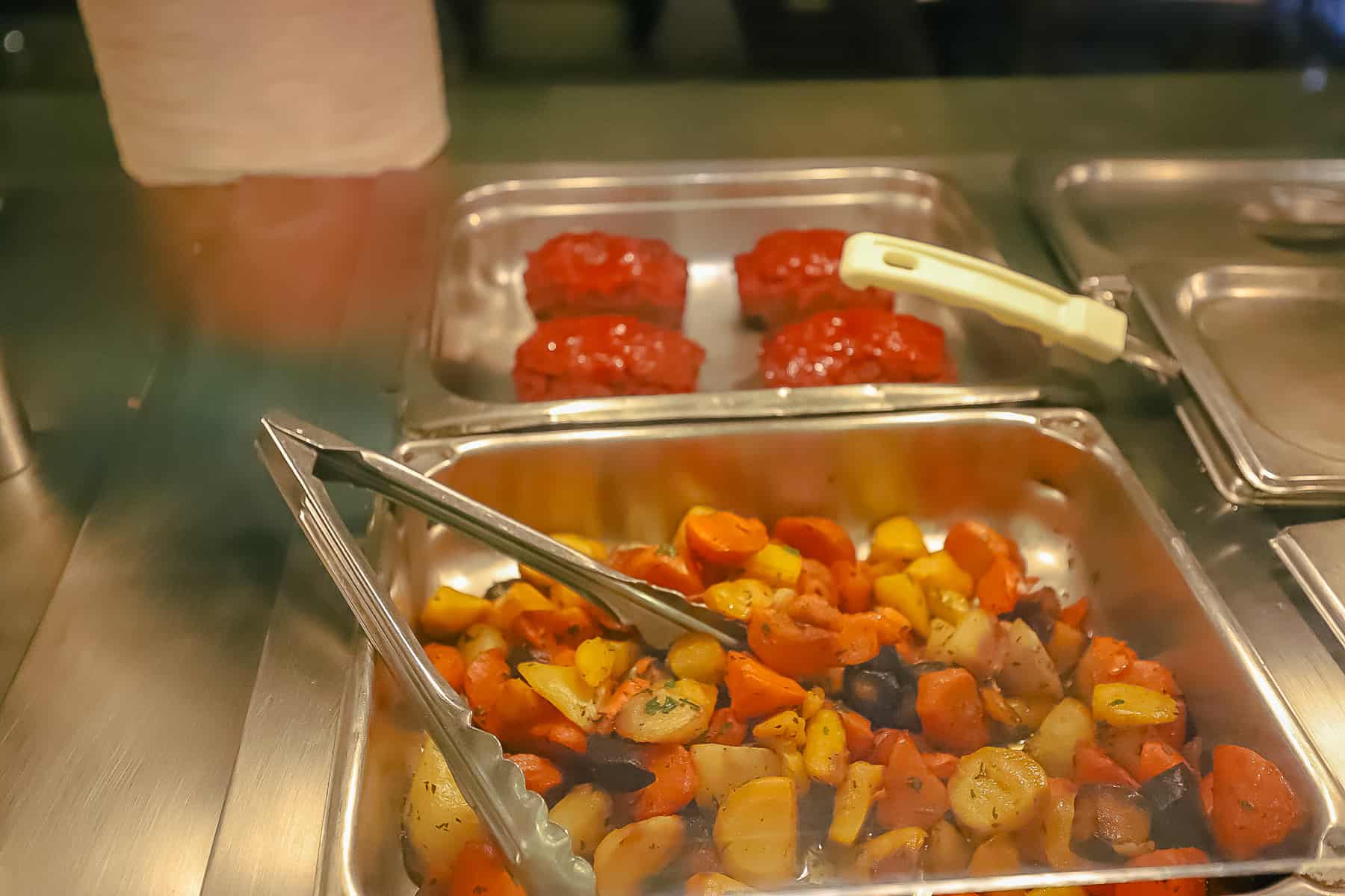 roasted rainbow carrots and Impossible meatloaf 