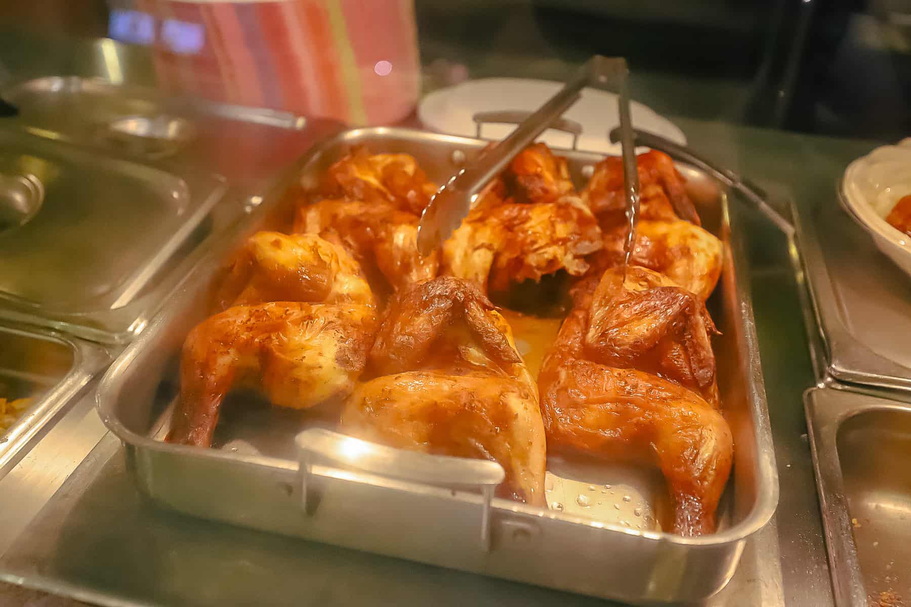 a pan of roasted chicken 