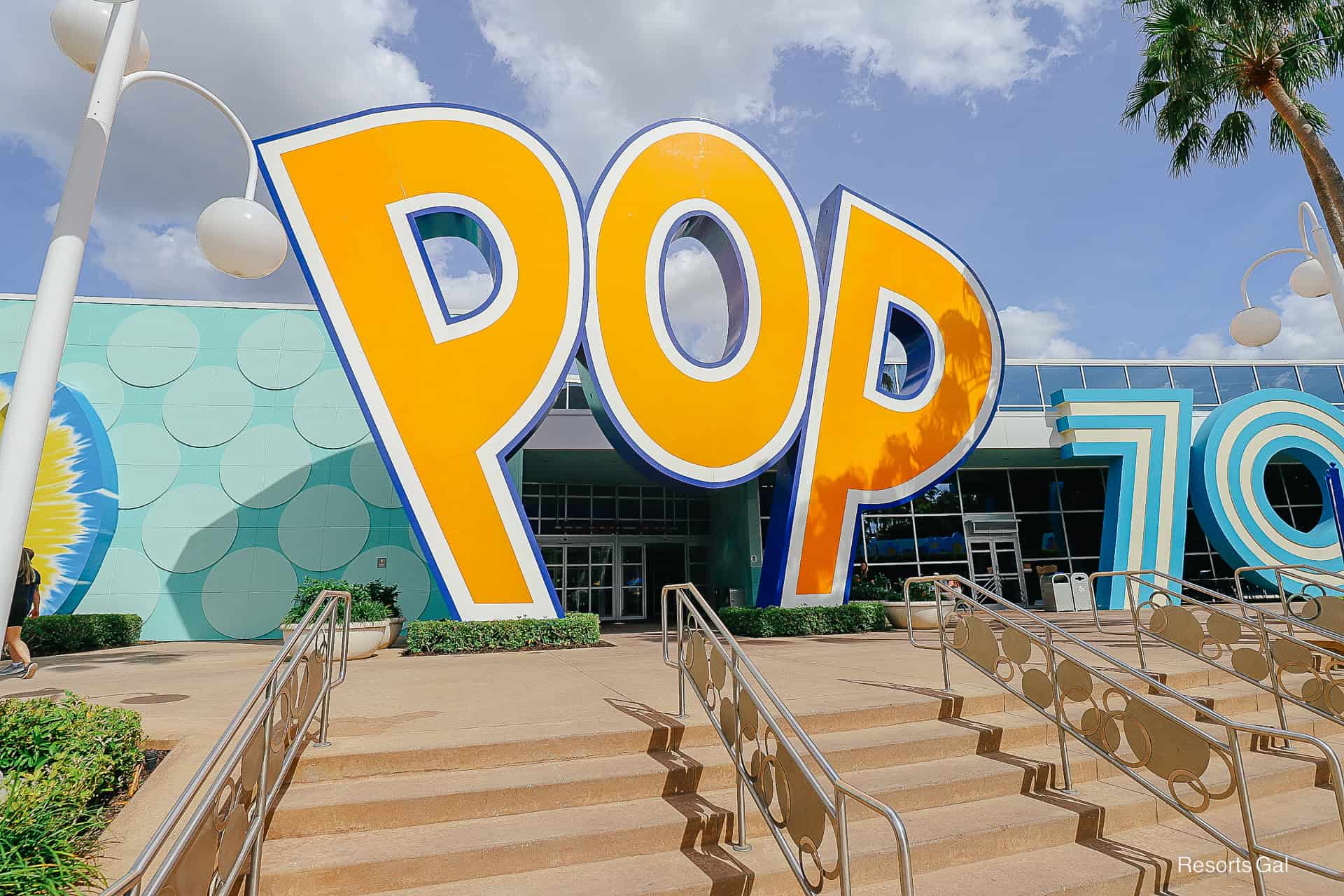 the Pop Century sign in front of Classic Hall