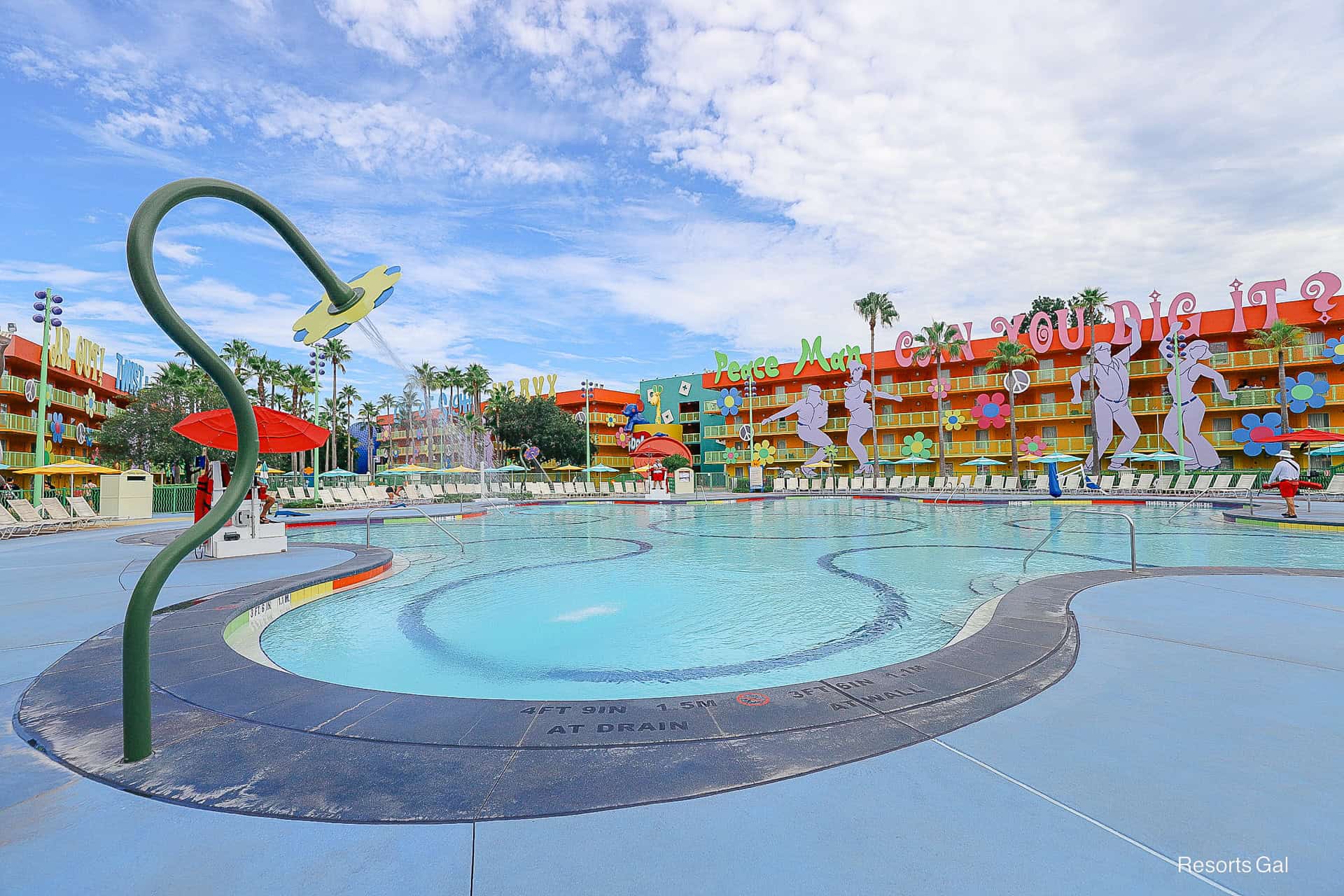 a sprayer at Pop Century's feature pool area