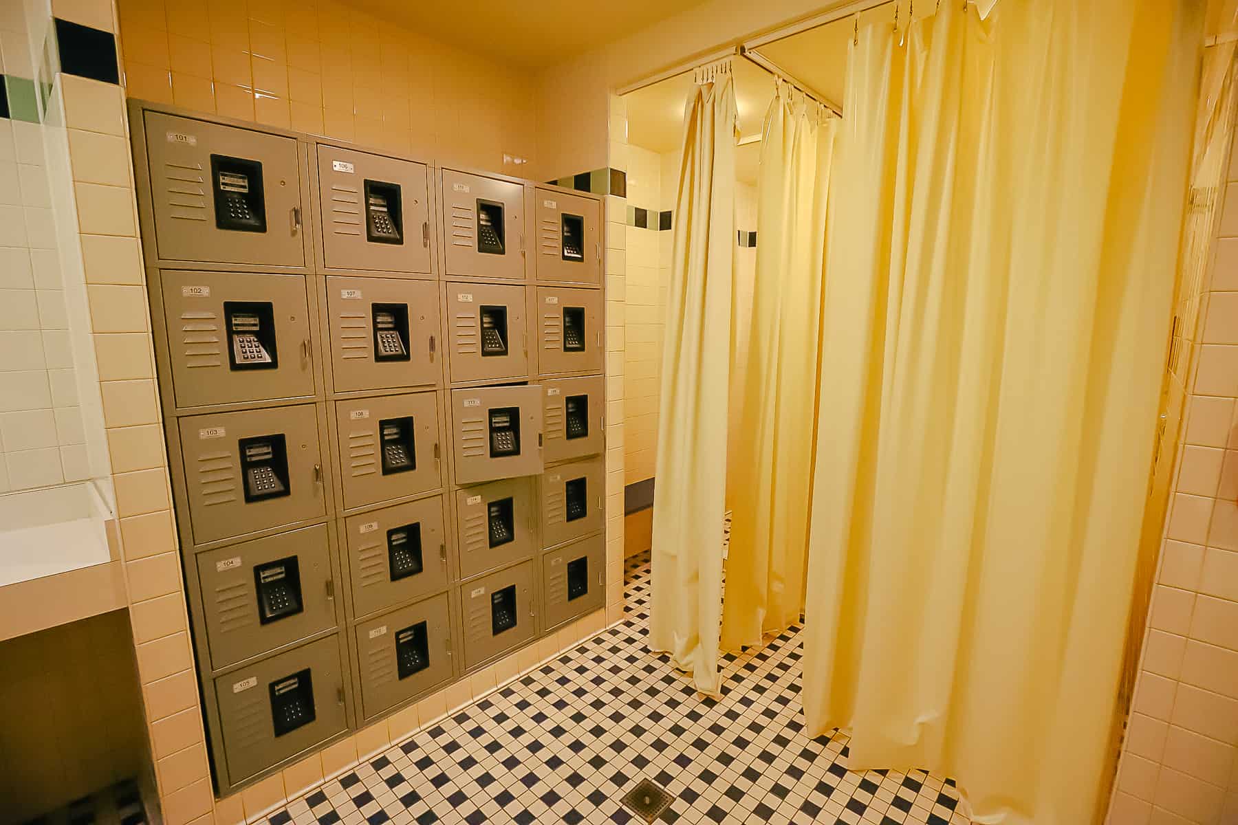 lockers and changing area at the Pop Century pool 