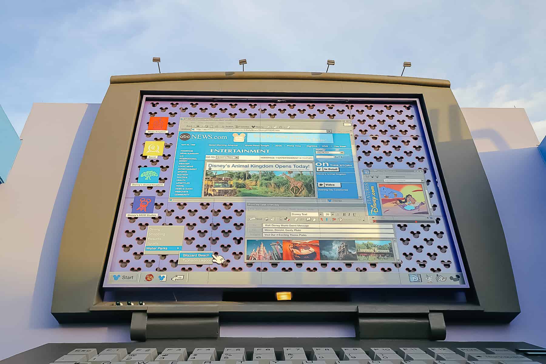 The laptop screen reflects the day Disney's Animal Kingdom opened and other fun Disney references. 