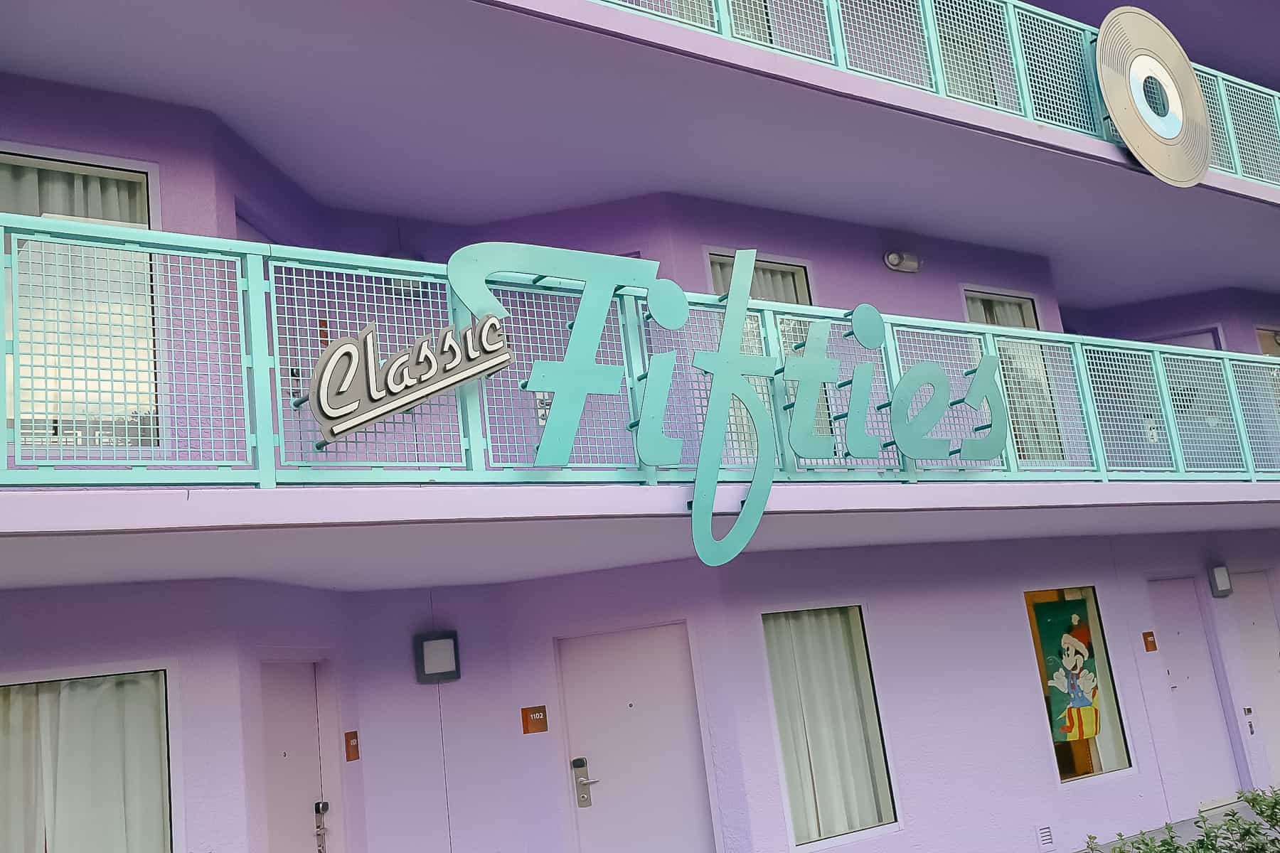 wrappings on the balcony that say Classic Fifties at Pop Century 