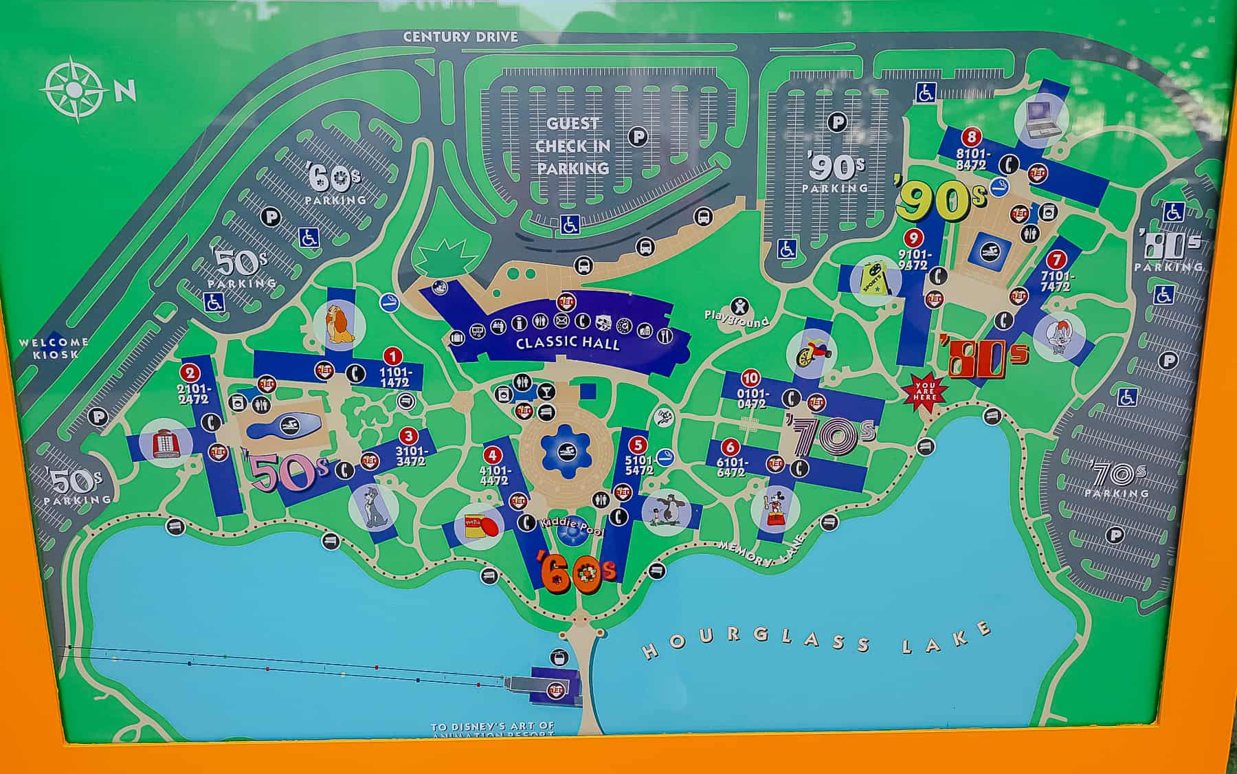 a map of the layout of Pop Century 